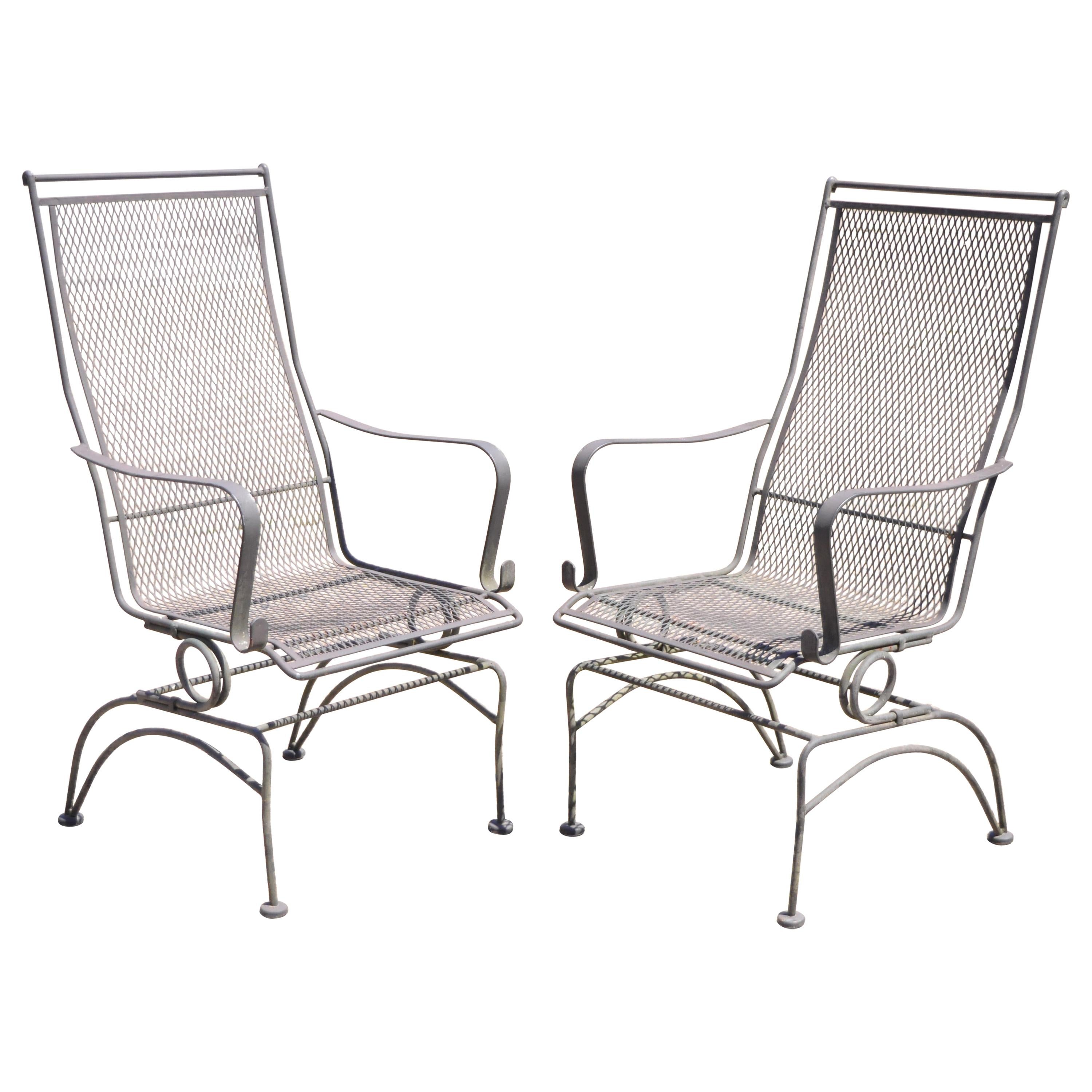 Woodard Bradford Collection Spring High Back Wrought Iron Patio Chairs, a Pair For Sale