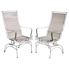 Woodard Bradford Collection Spring High Back Wrought Iron Patio Chairs - a Pair