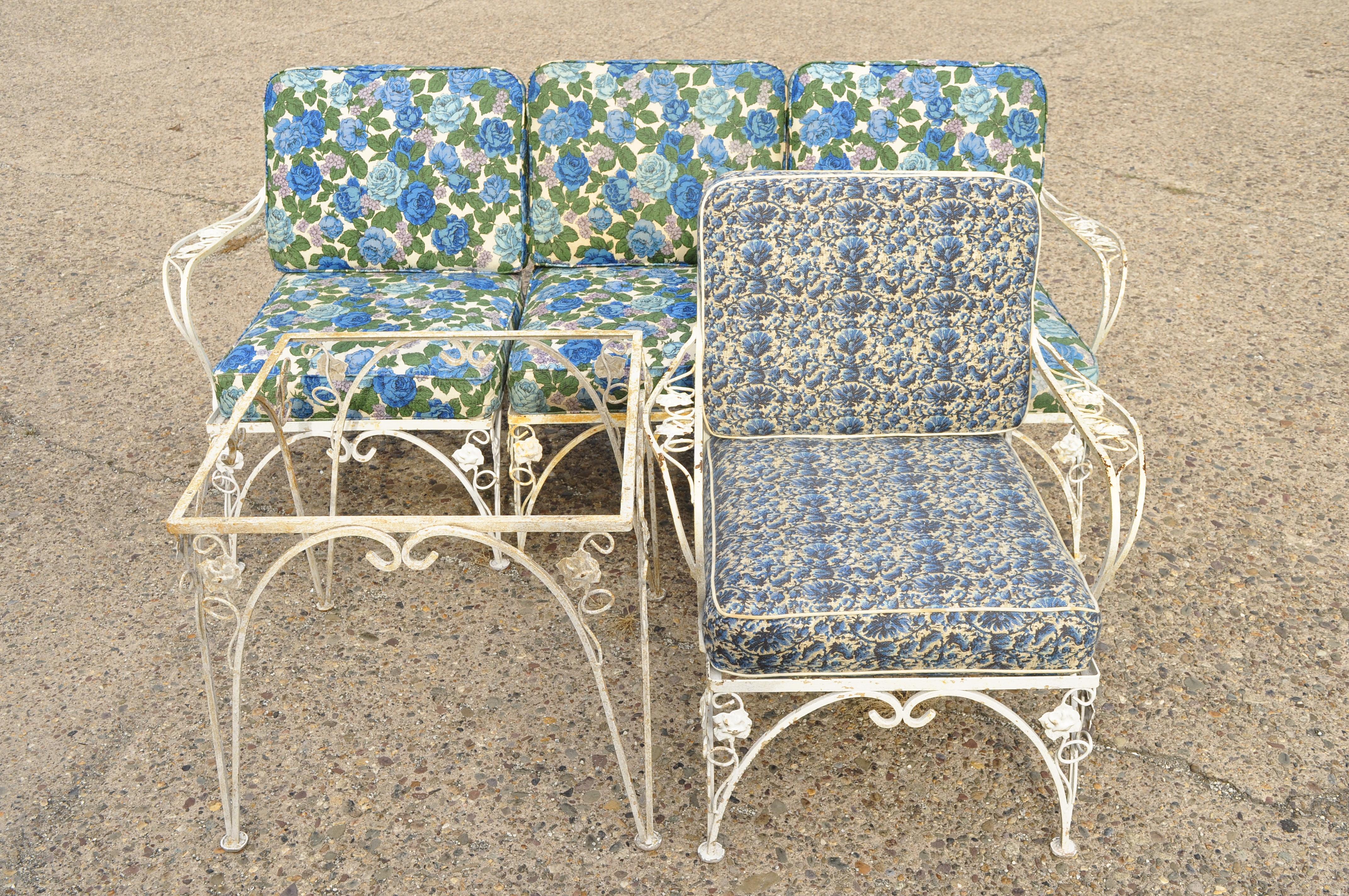 Woodard Chantilly Rose Garden Patio Set Sofa Lounge Arm Chairs Side Tables 2