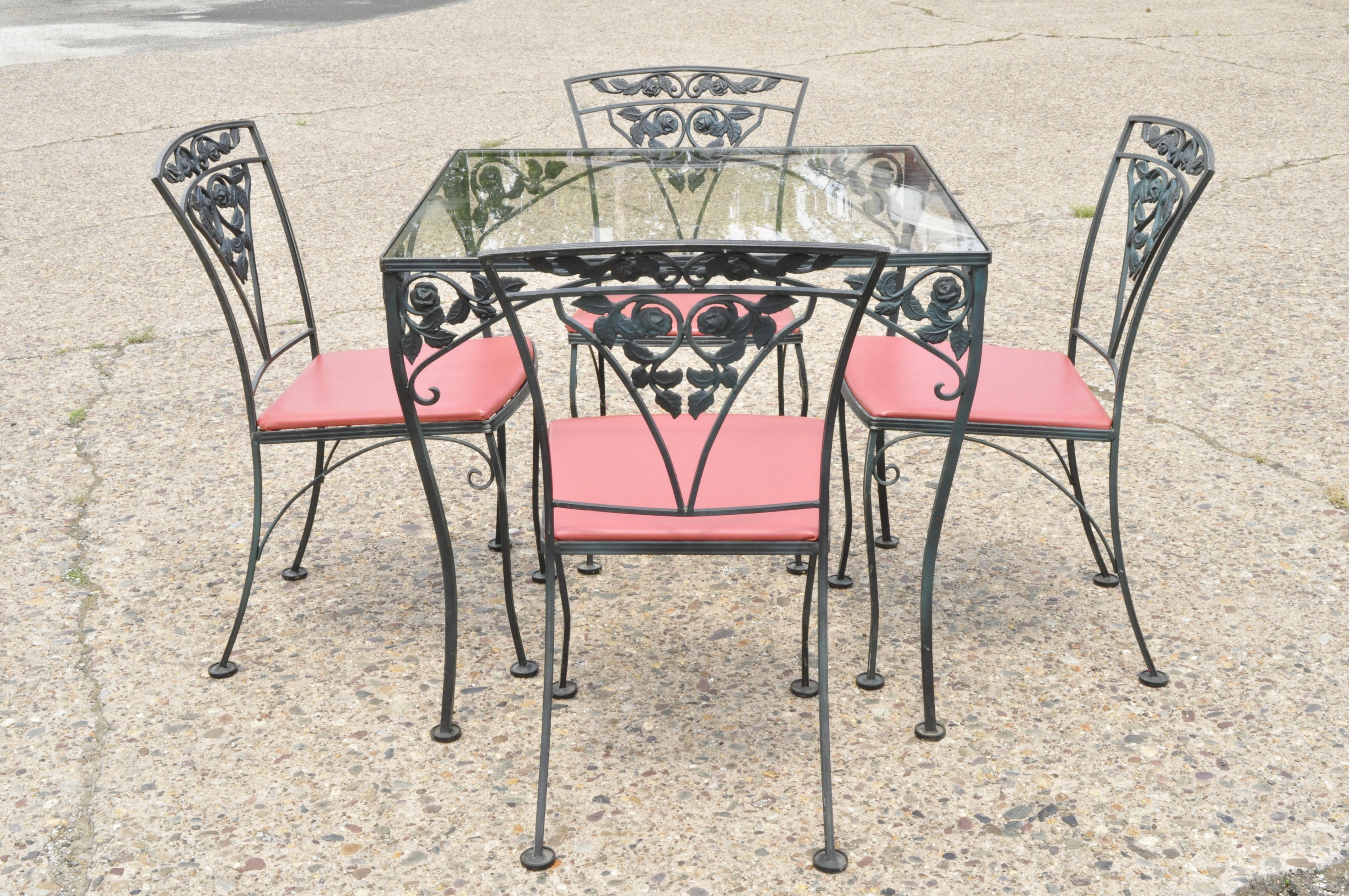 Ensemble de 4 chaises et table carrée de salle à manger de jardin Chantilly Rose Green de Woodard 3
