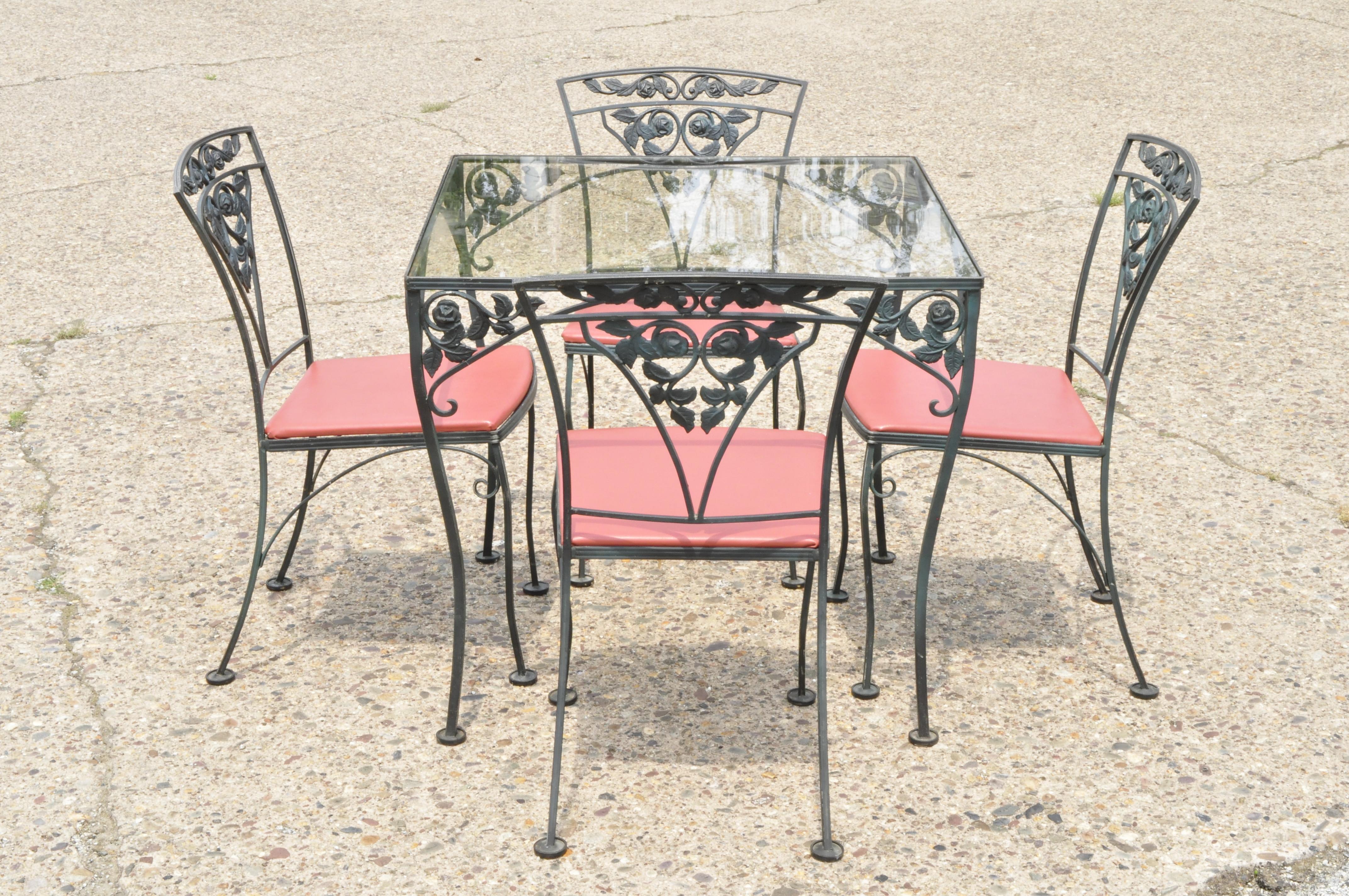 Ensemble de 4 chaises et table carrée de salle à manger de jardin Chantilly Rose Green de Woodard 5