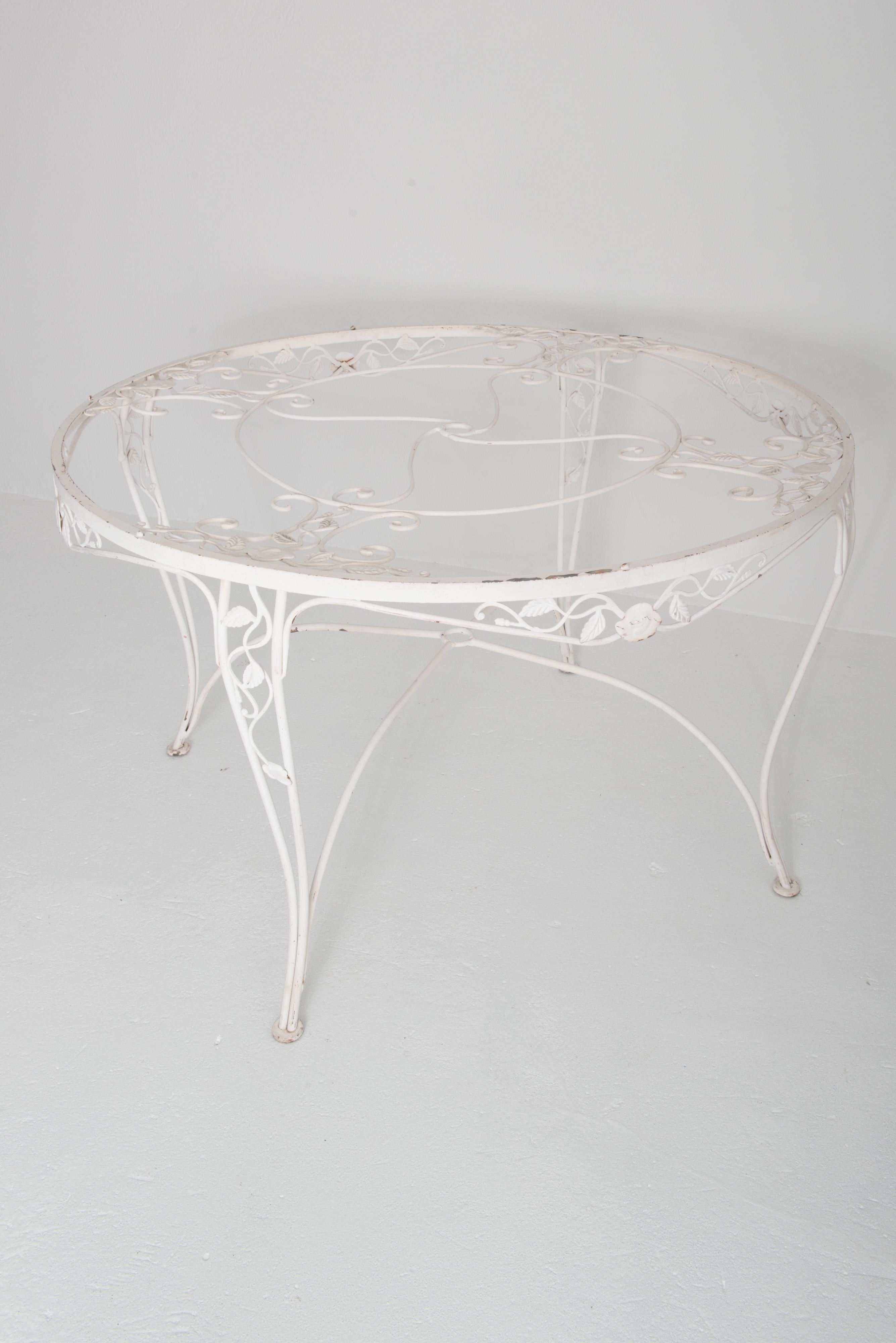 Glass Woodard Chantilly Rose Wrought Iron Coffee Table For Sale