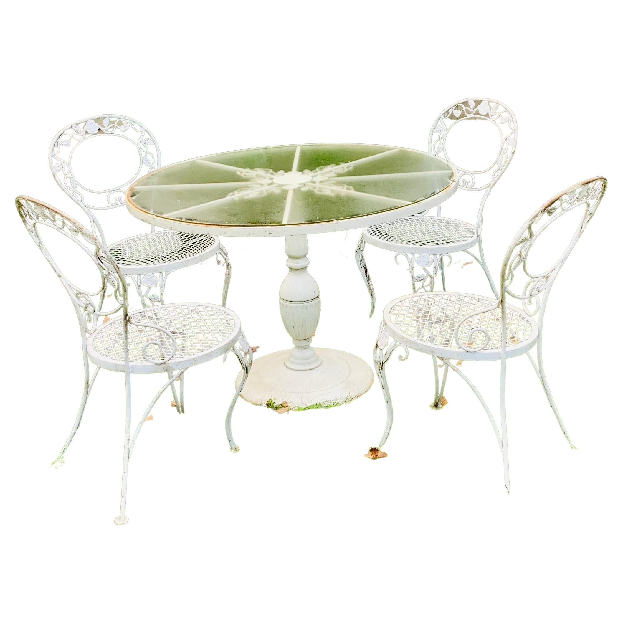 Woodard Chantilly Rose Outdoor Patio Dining Set-5 Piece Set For Sale