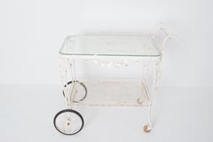 Woodard Chantilly Rose White Wrought Iron Tea or Bar Cart, 1950s USA