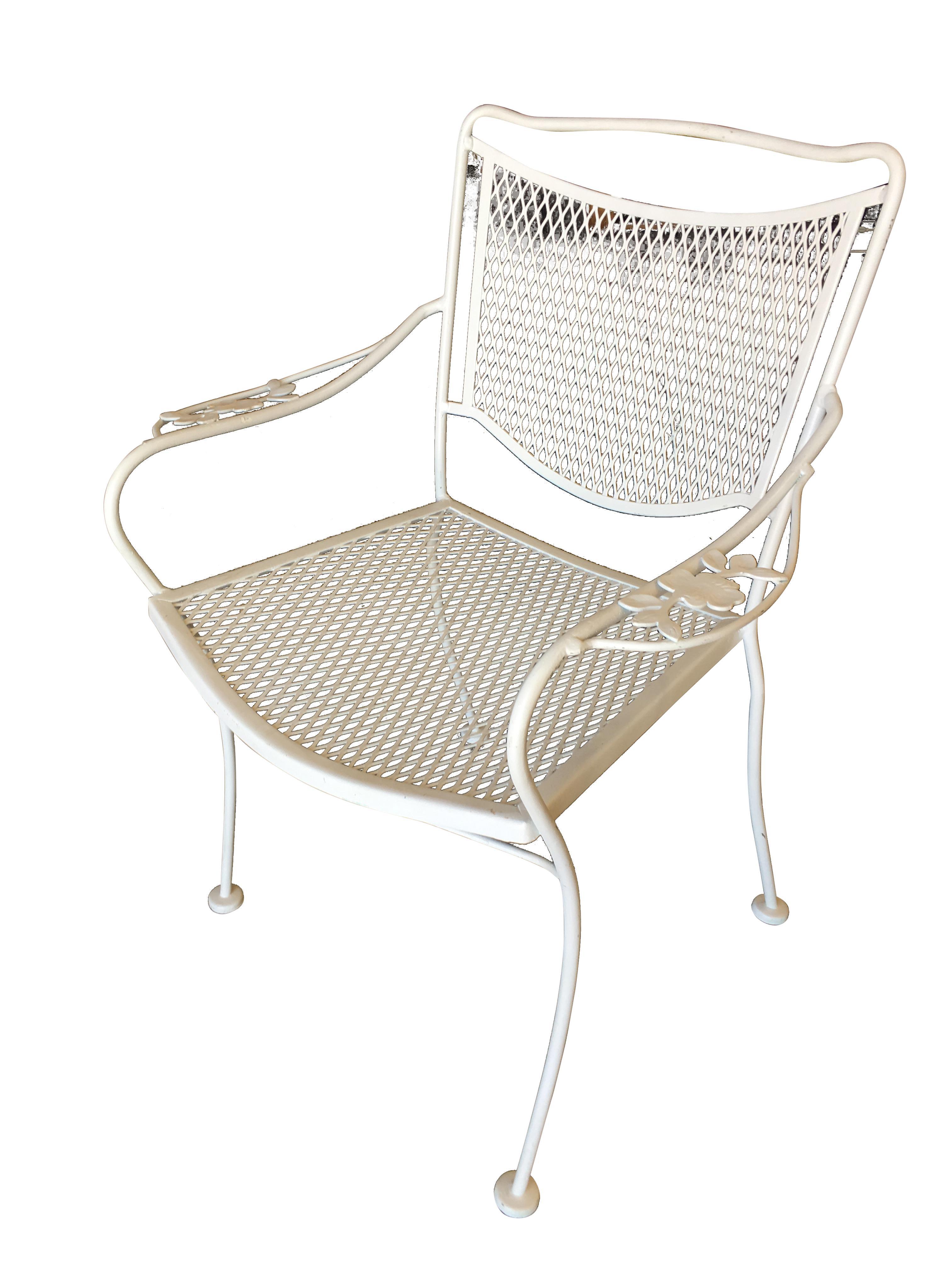 Mid-Century Modern Woodard Company Mesh Outdoor/Patio Chair with Leaf Pattern Arms, Set of Four