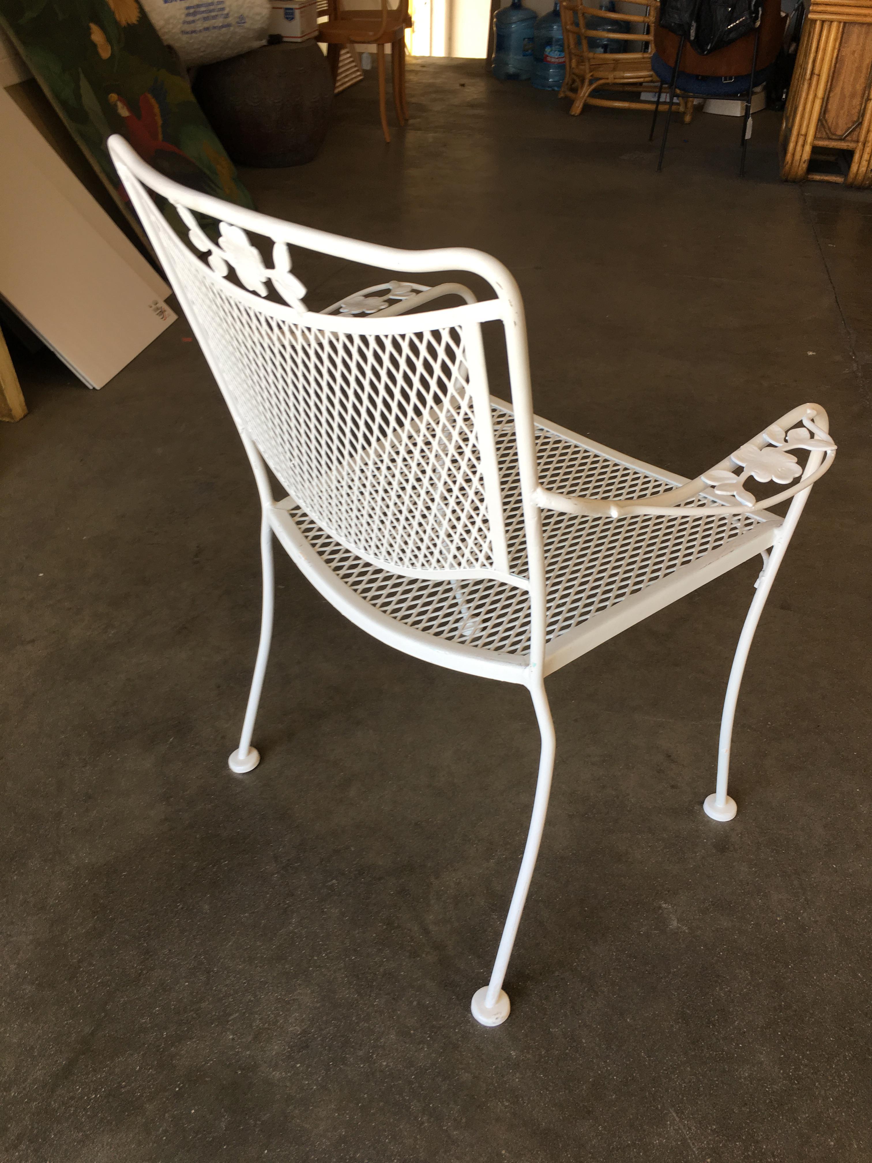 Mid-20th Century Woodard Company Mesh Outdoor/Patio Chair with Leaf Pattern Arms, Set of Four