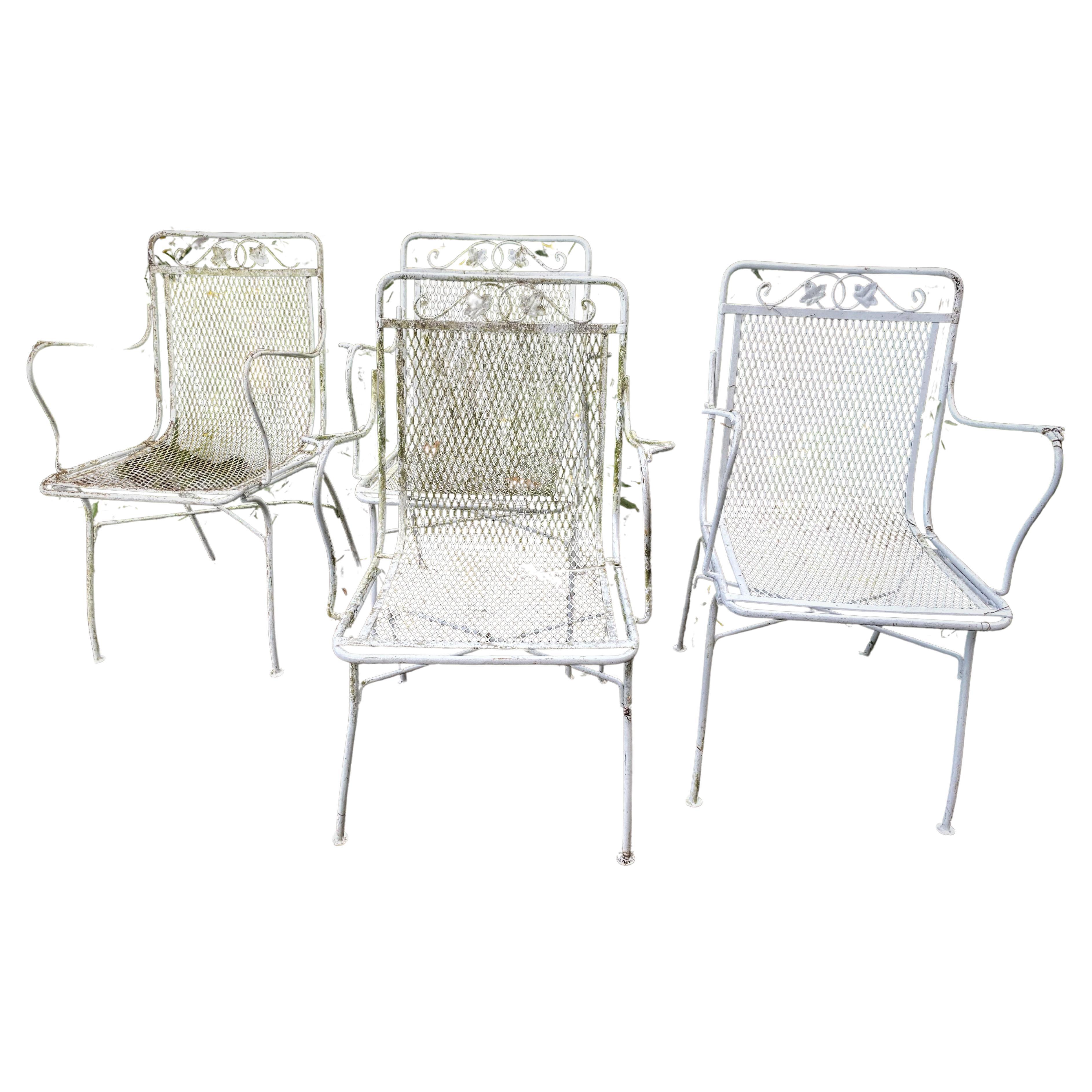 Woodard Maple Leaf Wrought Iron Arm Chairs Set of 4