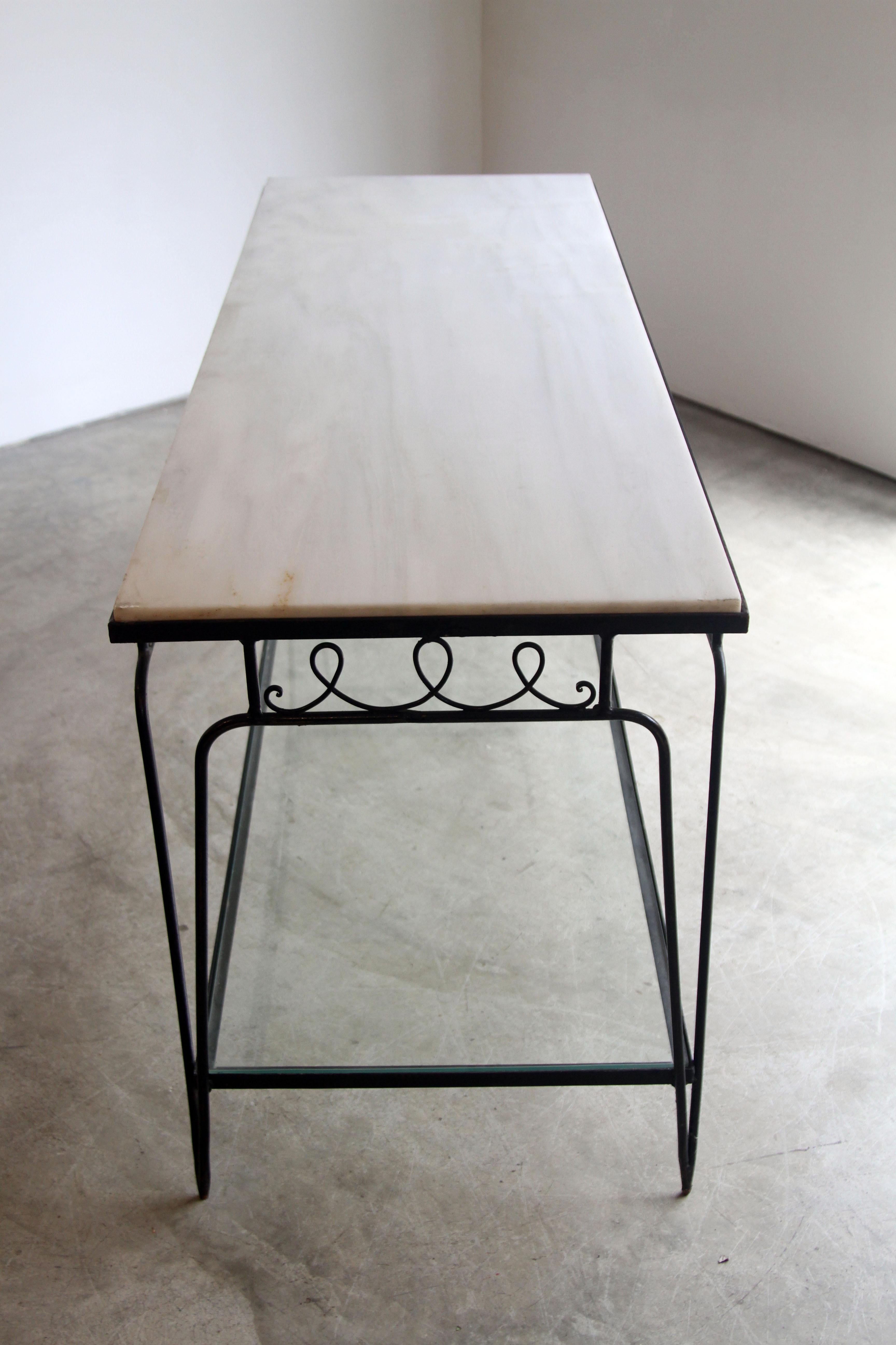 20th Century Woodard Marble-Top Console Sofa Table