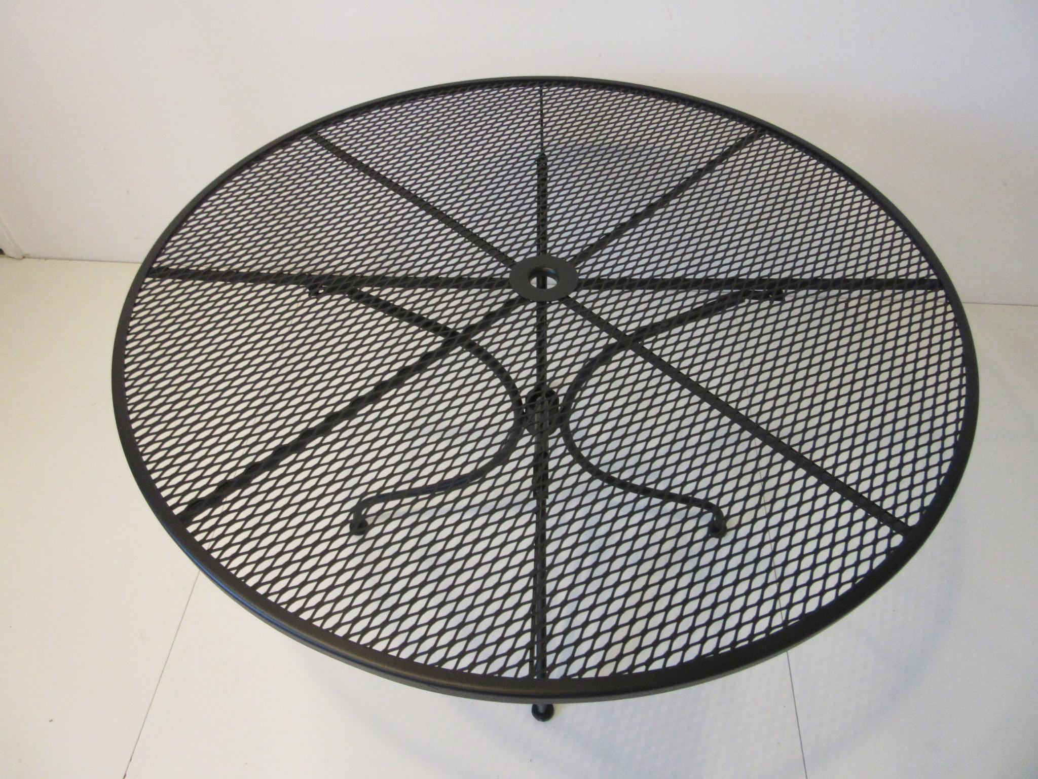 Mid-Century Modern Woodard Metal Mesh Dining Table with Umbrella Hole