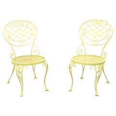 WOODARD Mid 20th Century Wrought Iron Foliate Patio Garden Side Chairs - Pair B