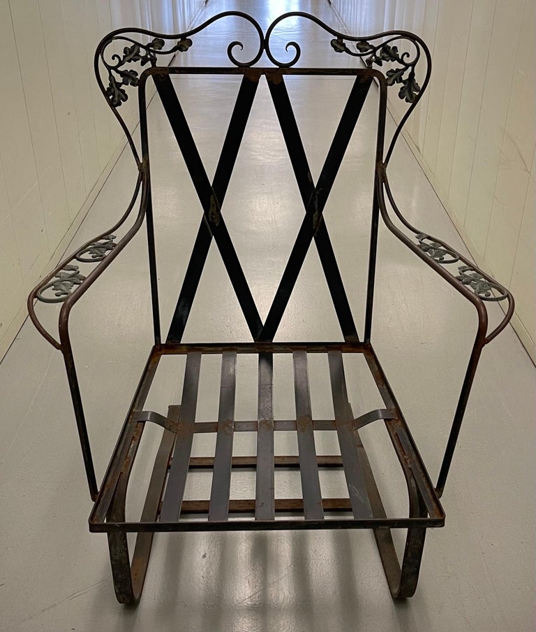 Hollywood Regency Woodard Orleans Wrought Iron Bounce Rocker Chair For Sale