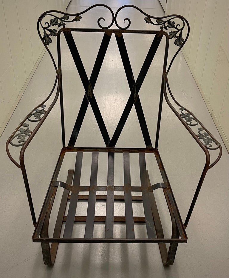 American Woodard Orleans Wrought Iron Bounce Rocker Chair For Sale