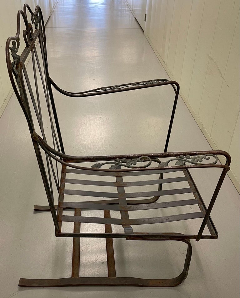 Mid-20th Century Woodard Orleans Wrought Iron Bounce Rocker Chair For Sale