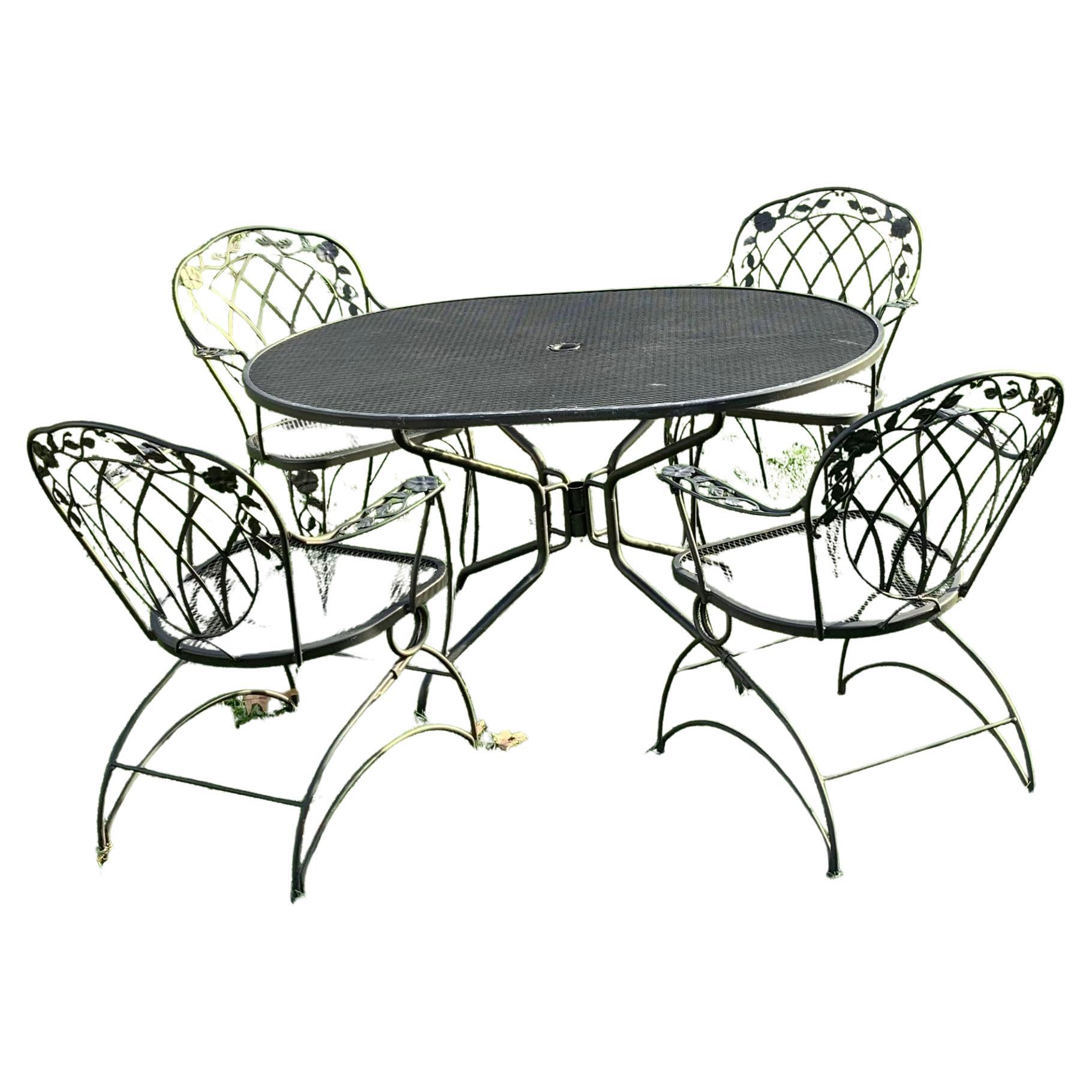Woodard Oversized Table with 4 Rocker Spring Chairs For Sale