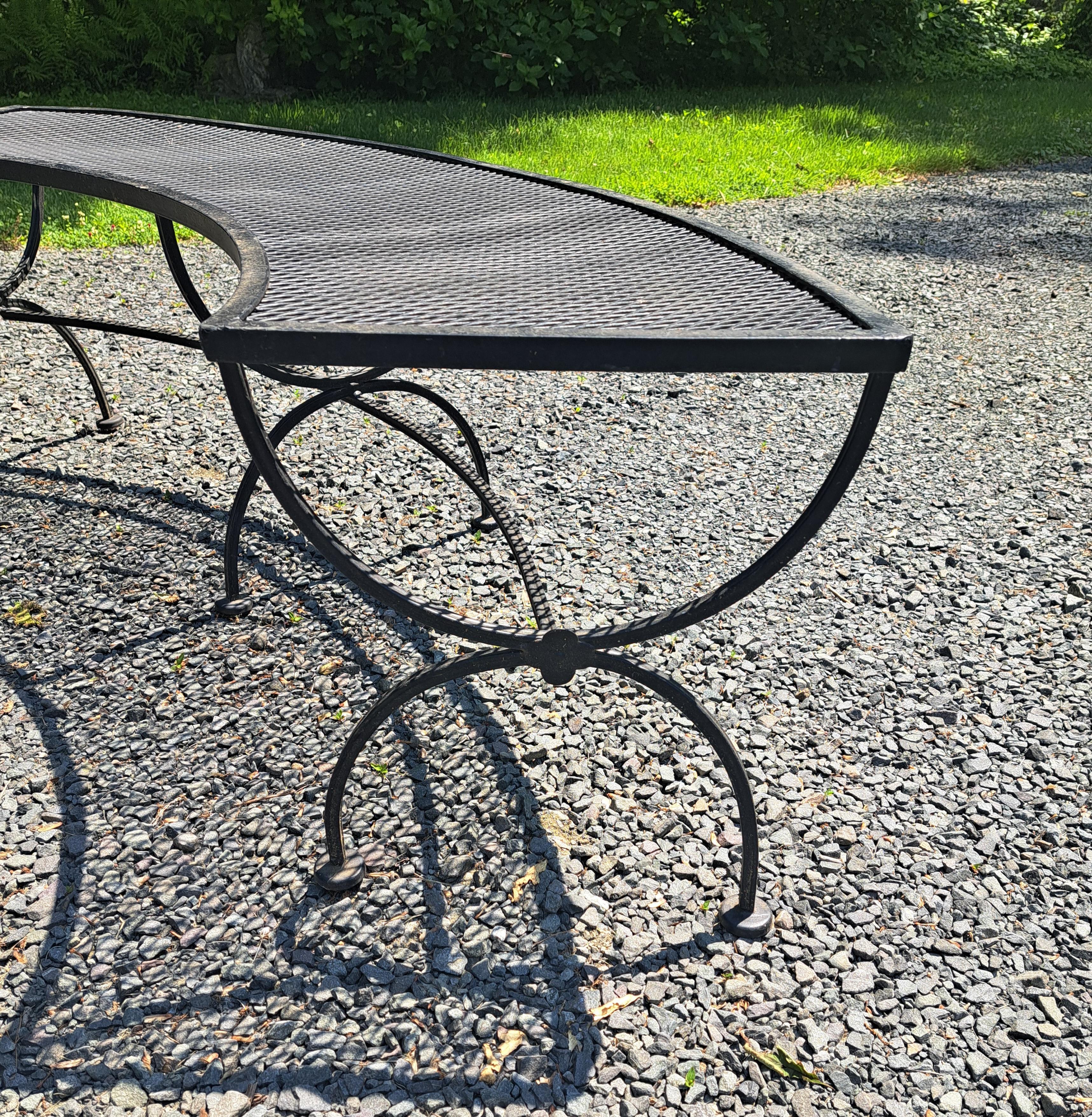 Late 20th Century Woodard Patio Dining Set Round Table and 3 Benches For Sale