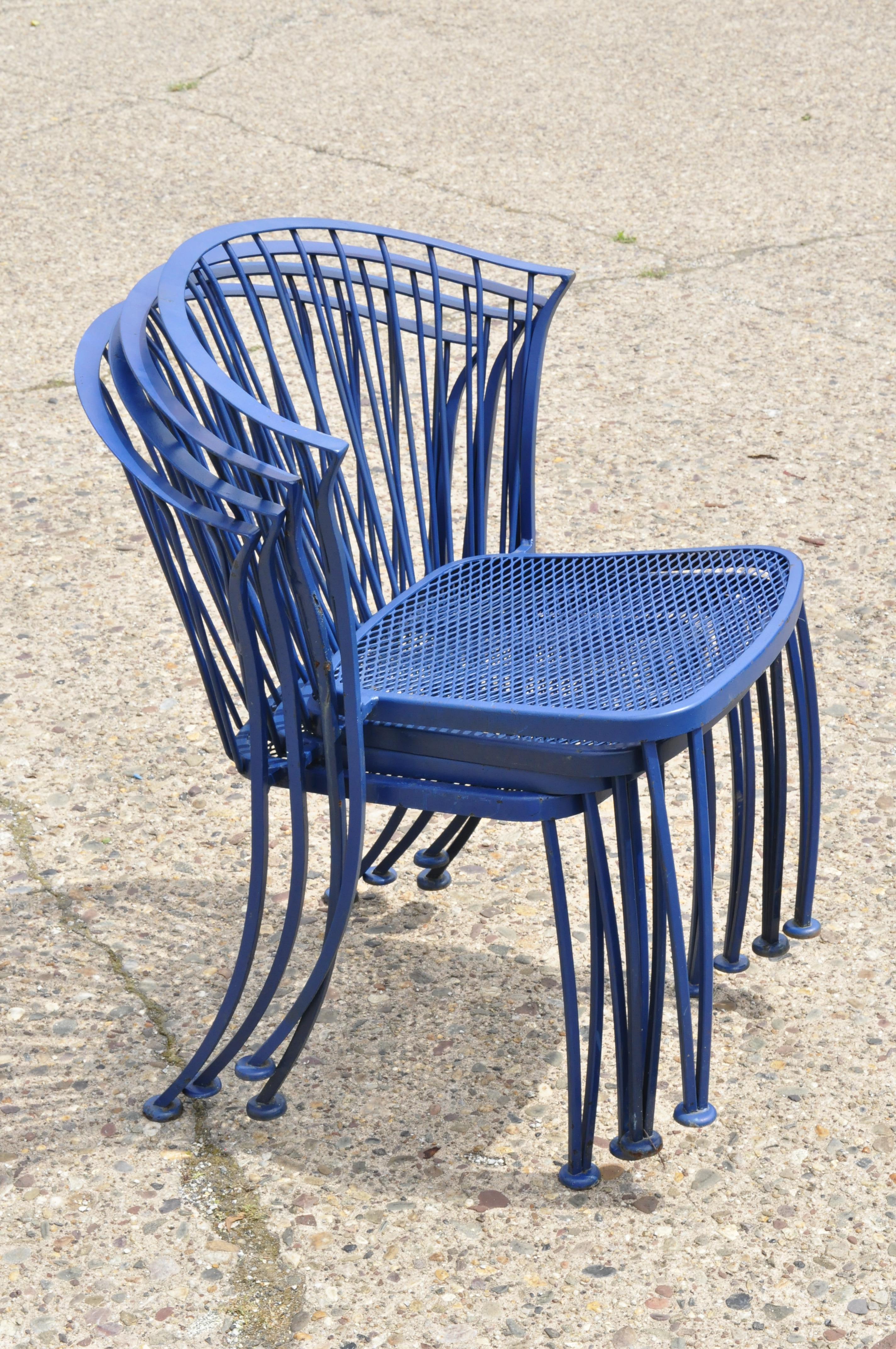 Woodard Pinecrest Blue Wrought Iron 5pc Patio Garden Dining 4 Chairs Round Table 4