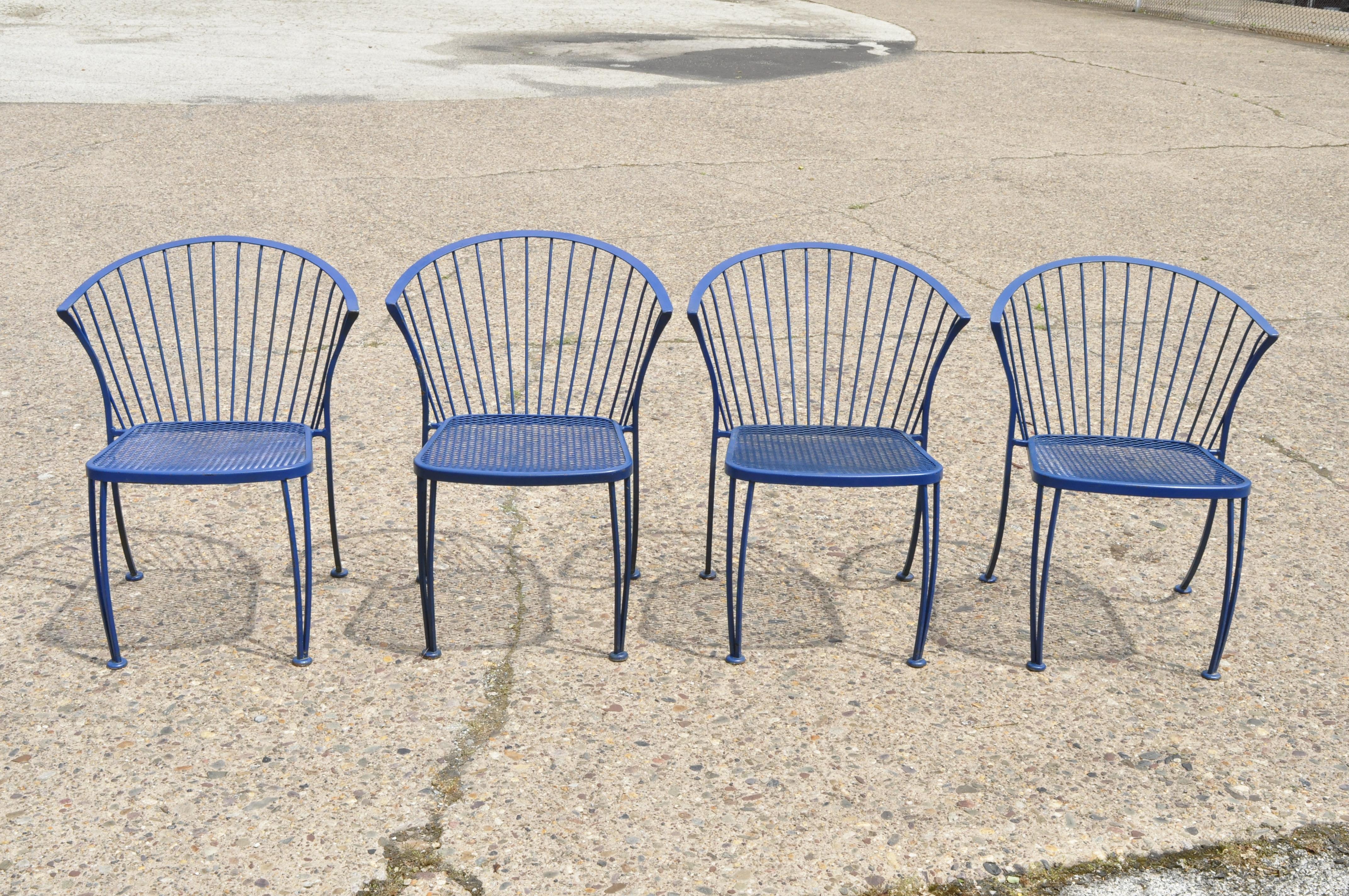 Woodard Pinecrest Blue Wrought Iron 5pc Patio Garden Dining 4 Chairs Round Table 5