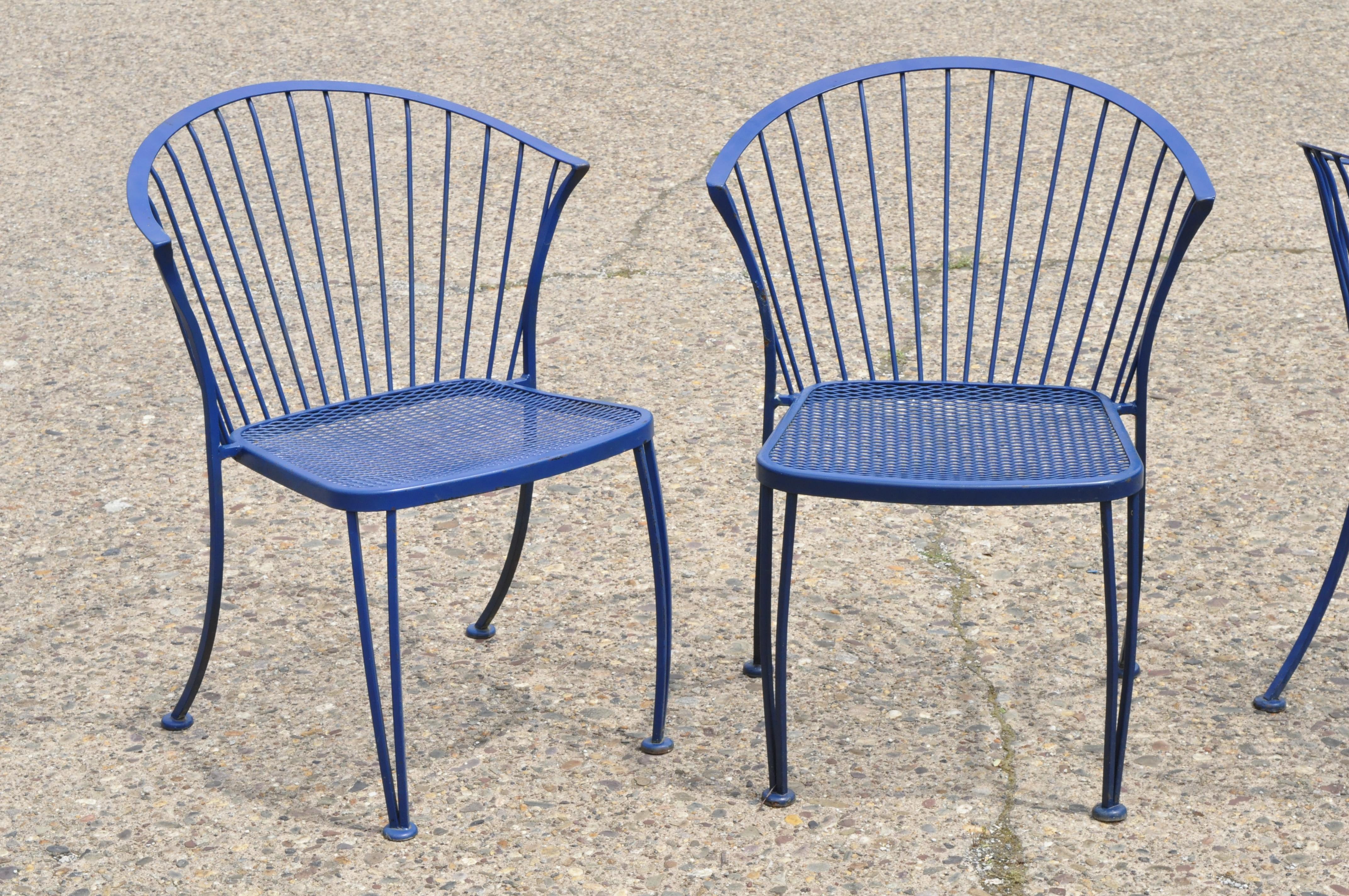 American Woodard Pinecrest Blue Wrought Iron 5pc Patio Garden Dining 4 Chairs Round Table
