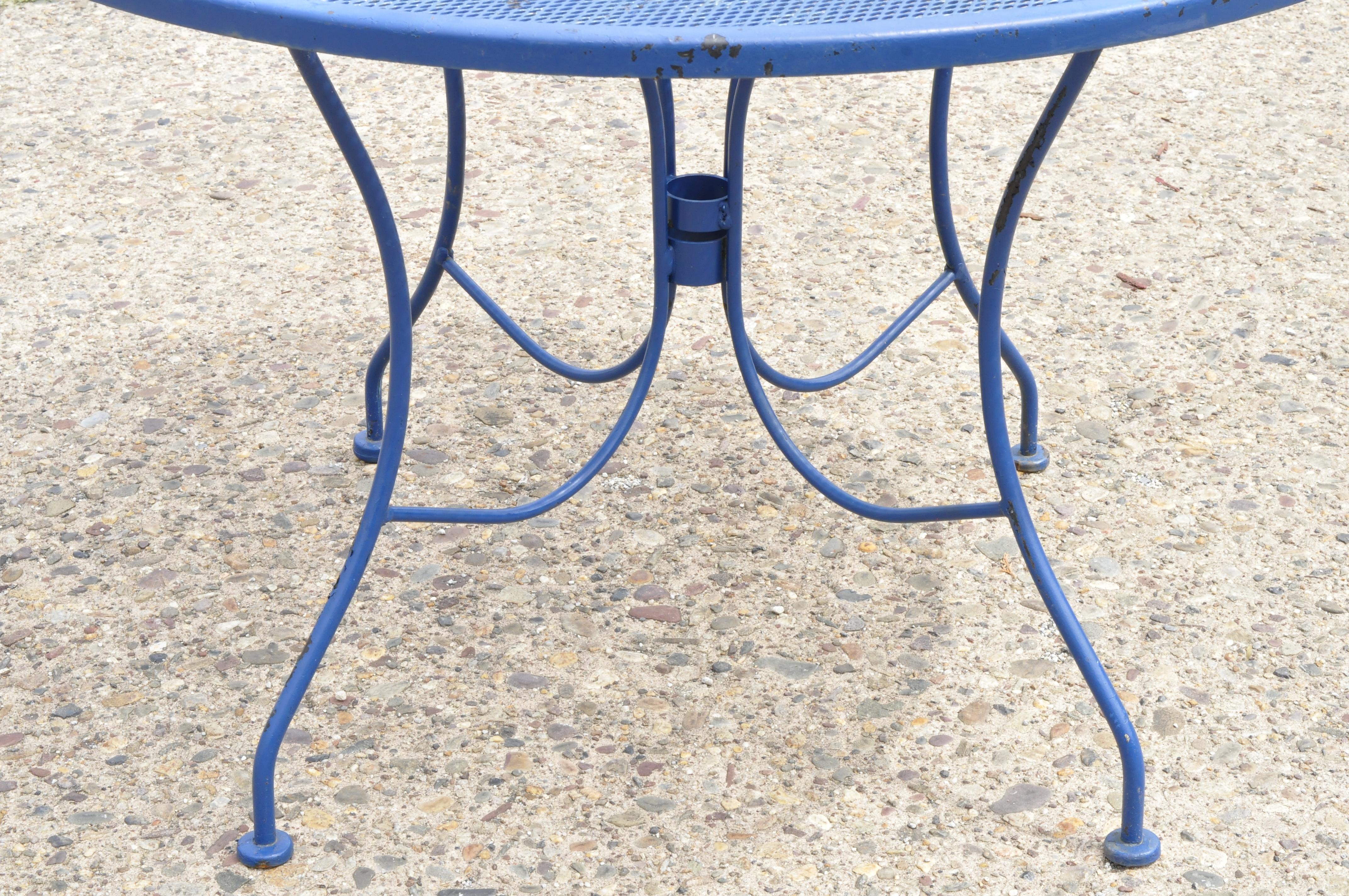 Woodard Pinecrest Blue Wrought Iron 5pc Patio Garden Dining 4 Chairs Round Table 1