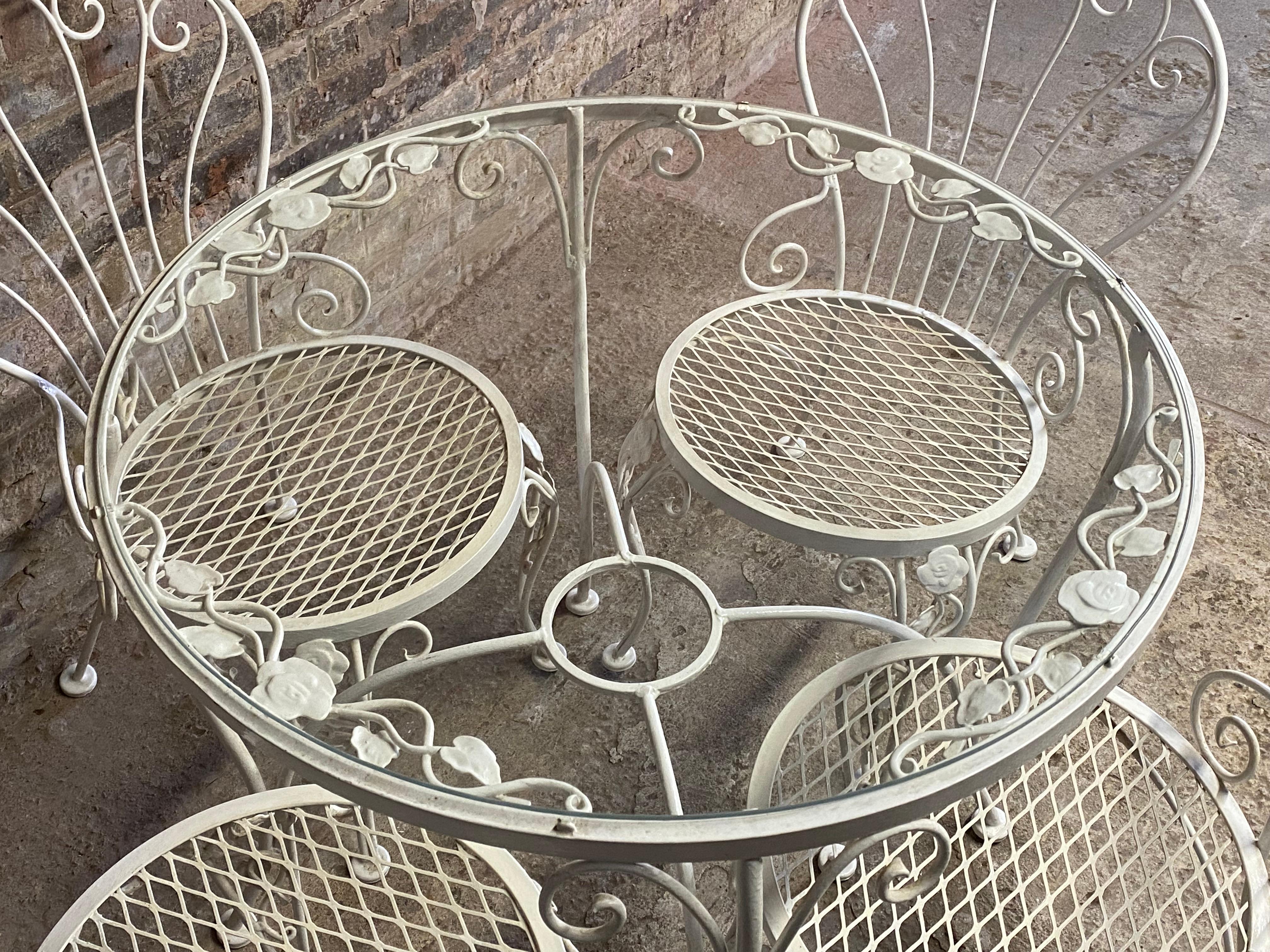 Welded Woodard Scroll and Floral Table and Chairs