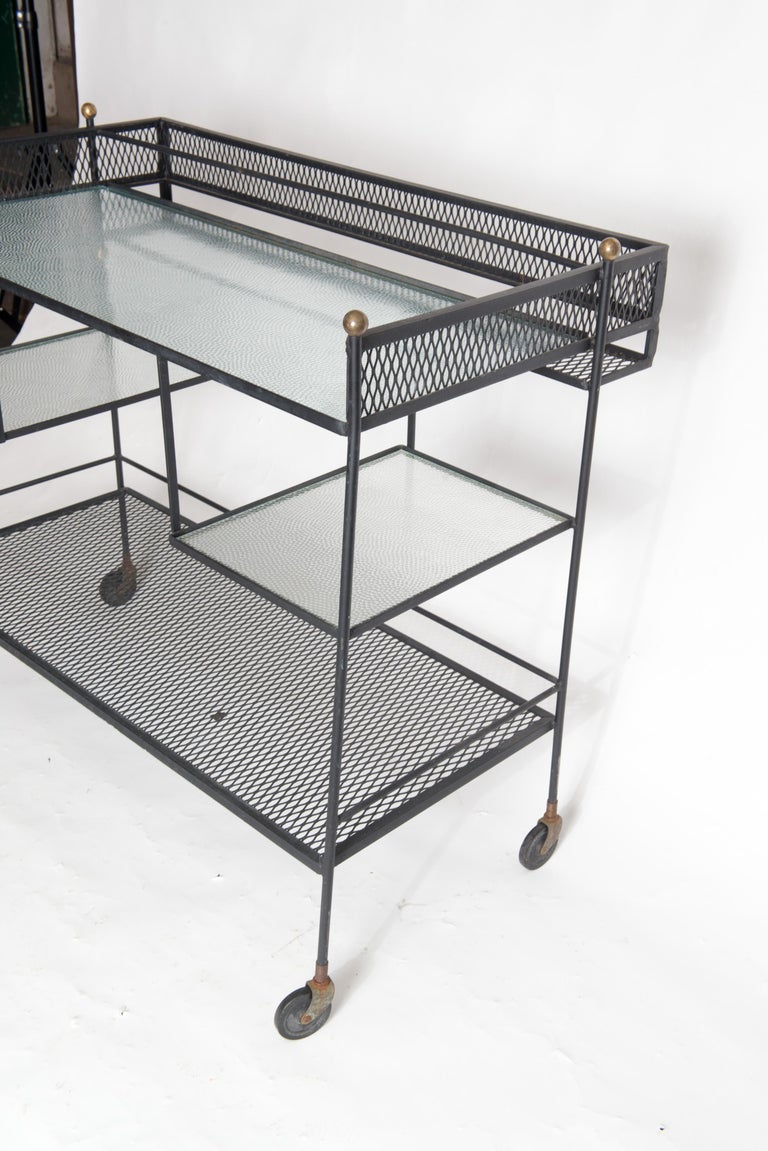 Woodard Sculptura Black Wrought Iron Serving or Bar Cart For Sale at