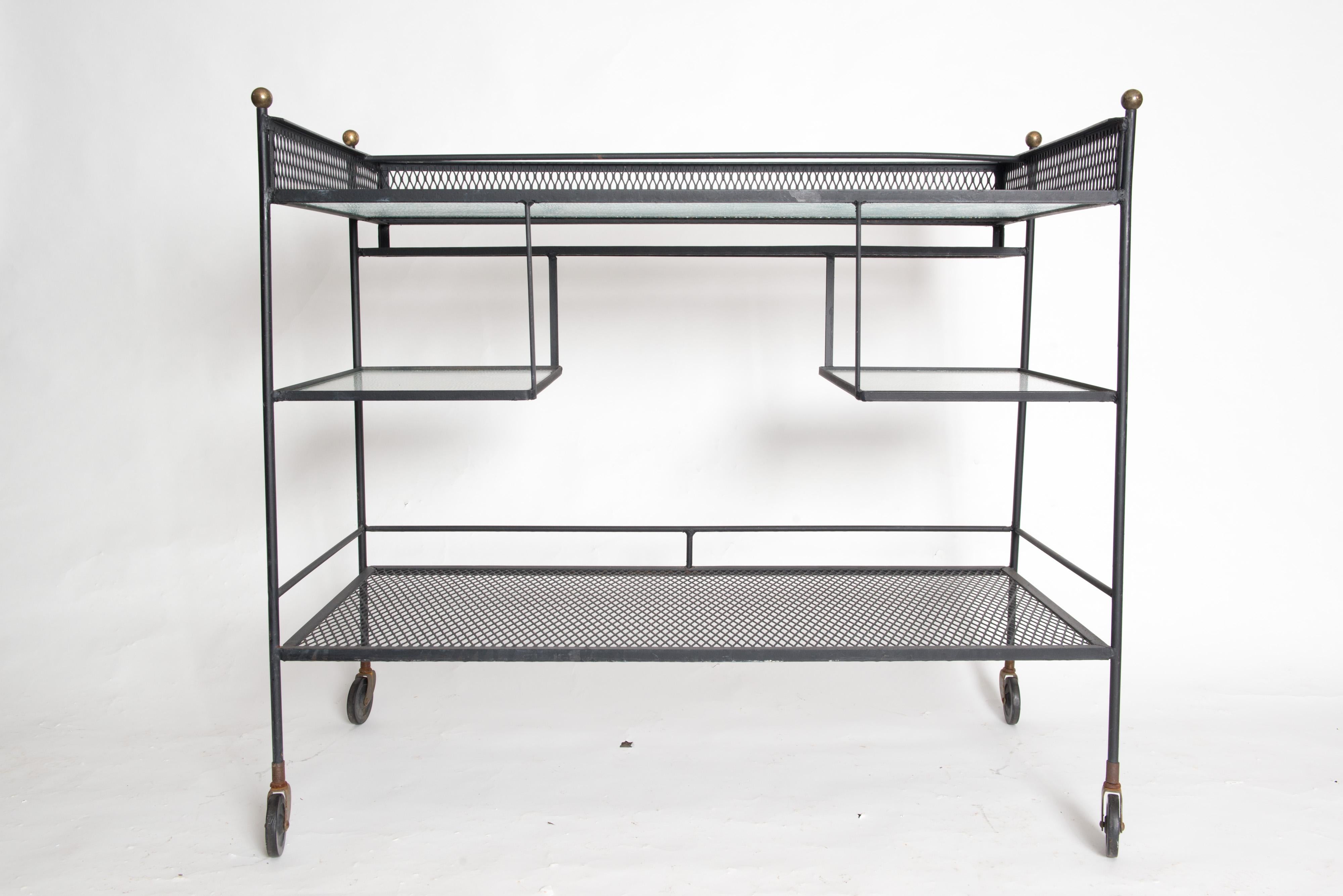 Woodard Sculptura Black Wrought Iron Serving or Bar Cart In Good Condition In Stamford, CT