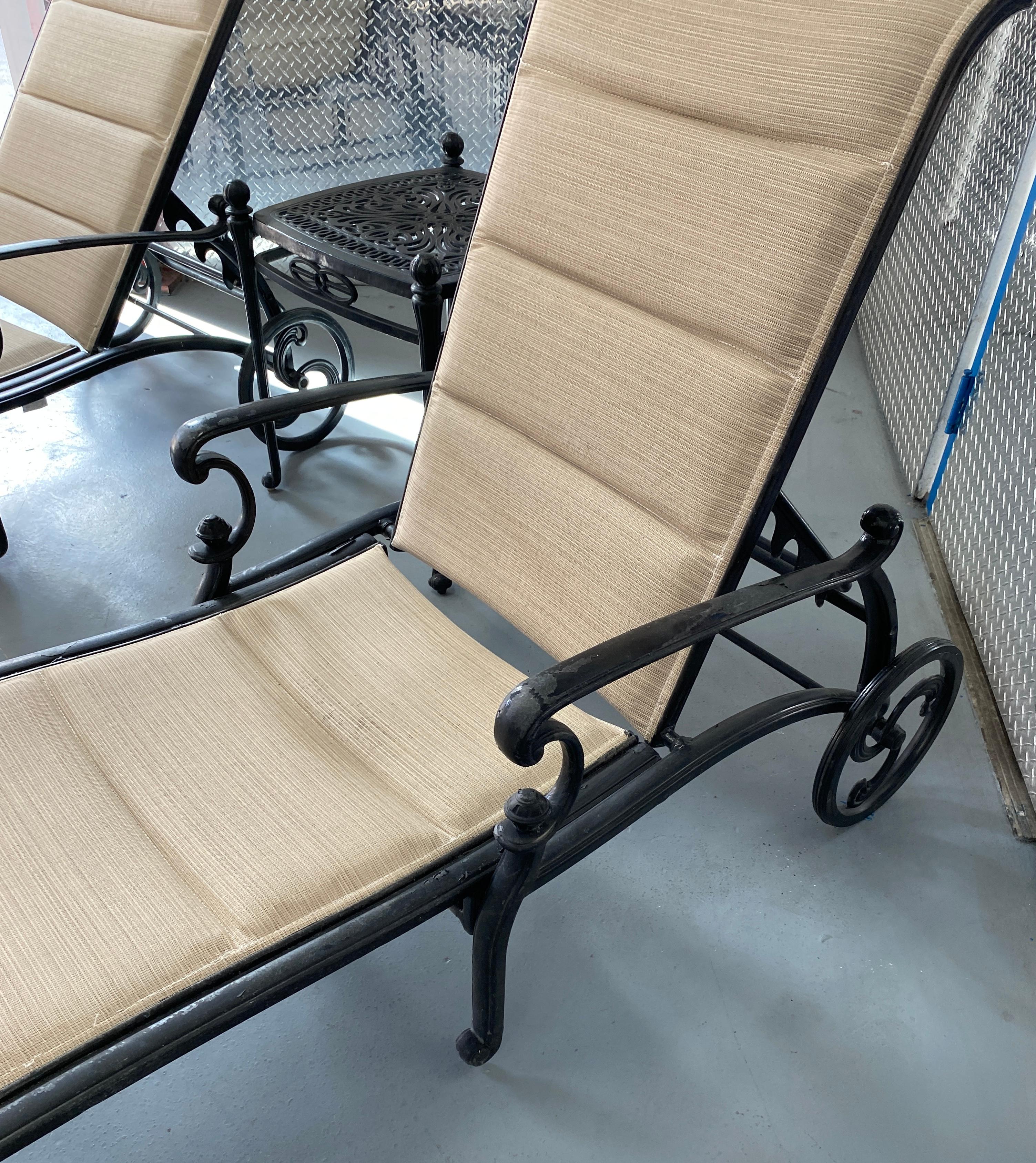 Woodard Style Garden Furniture Set Garden Accent Table and Two Chaise