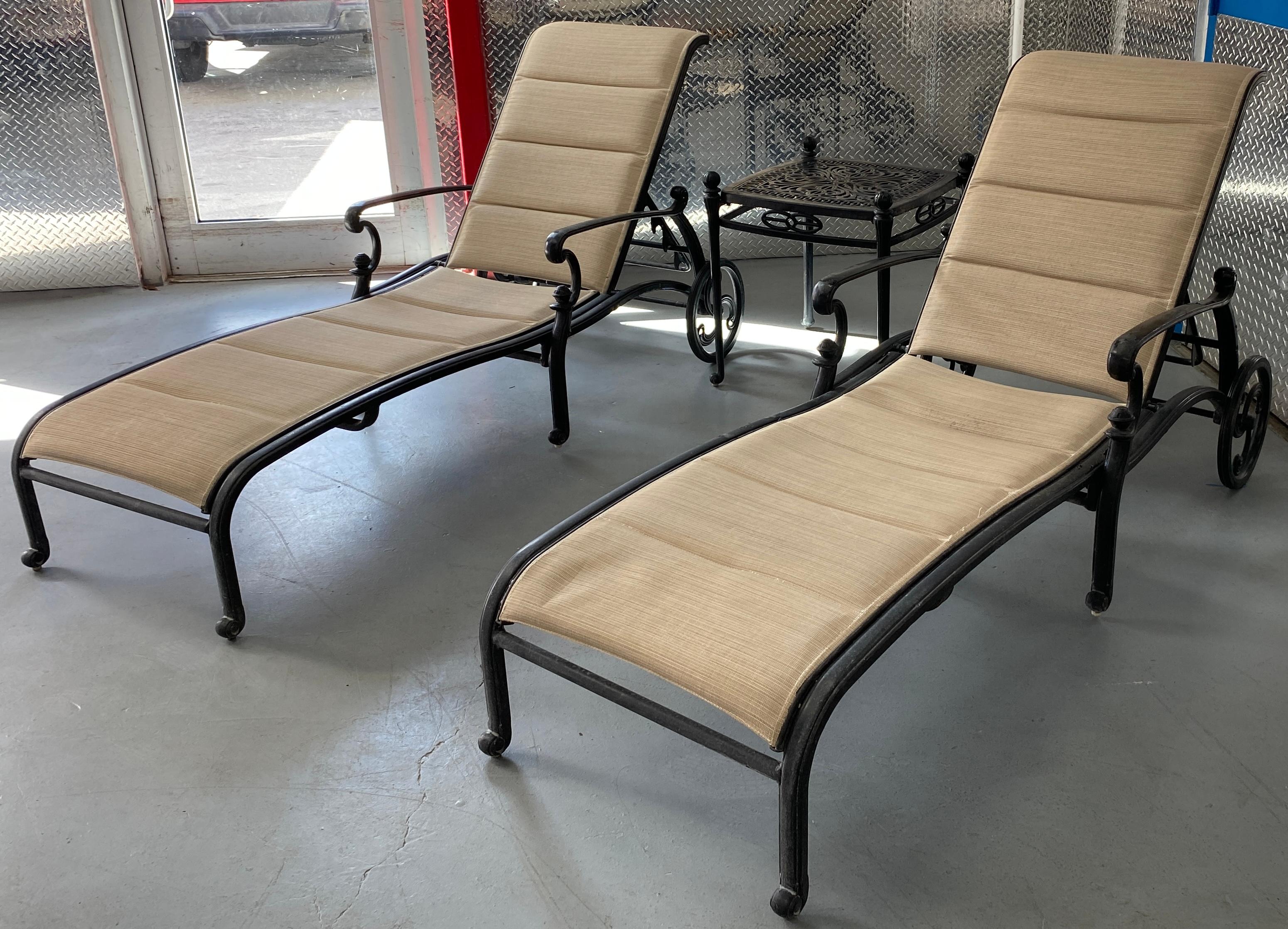 20th Century Woodard Style Garden Furniture Set Garden Accent Table & Two Chaise Lounges