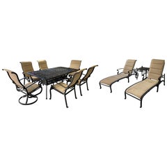 Used Woodard Style Garden Set Extendable Dining Table, Dining and Lounge Chairs