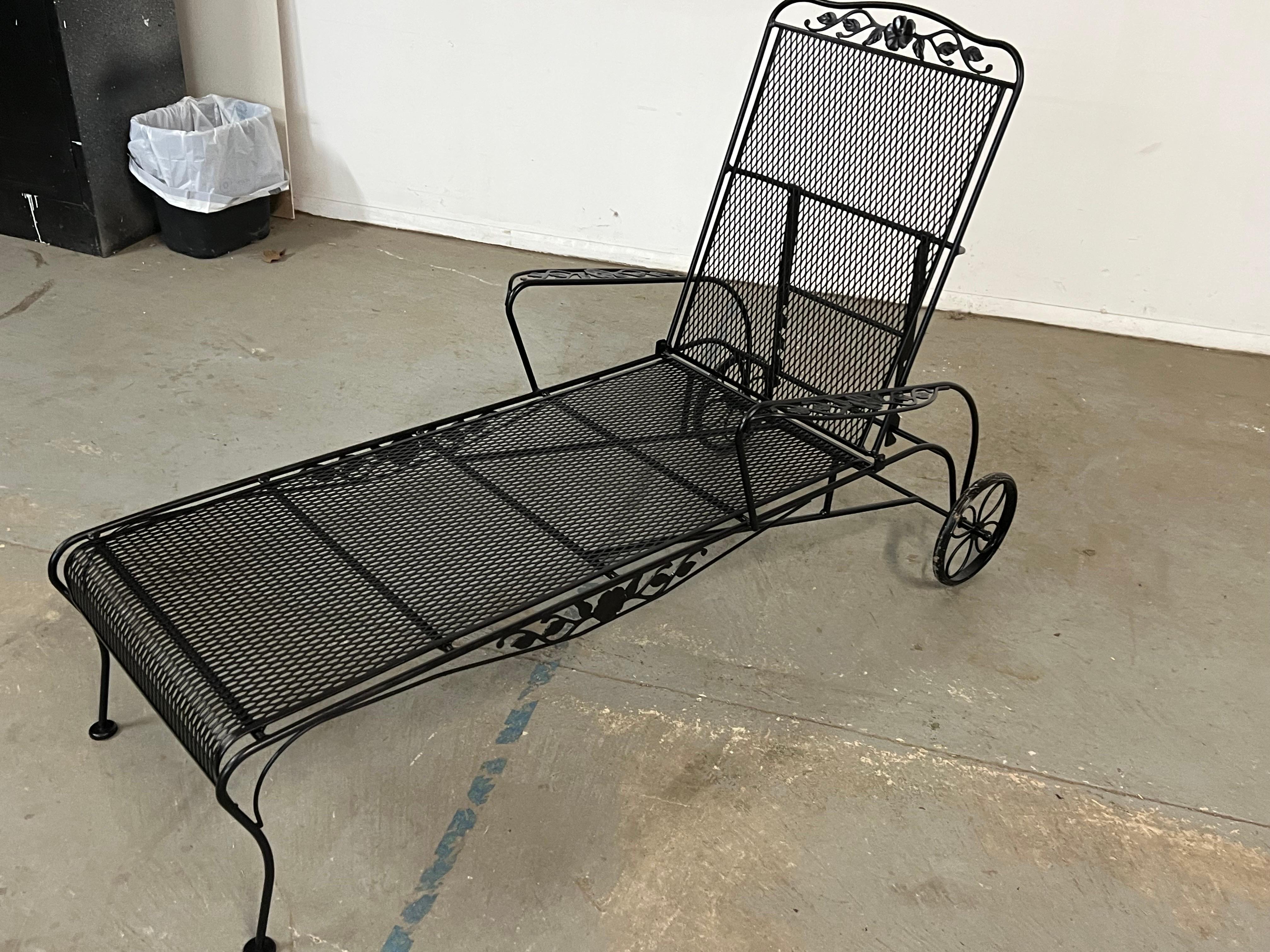 20th Century  Woodard Style Outdoor Iron Chaise Lounge Chair For Sale