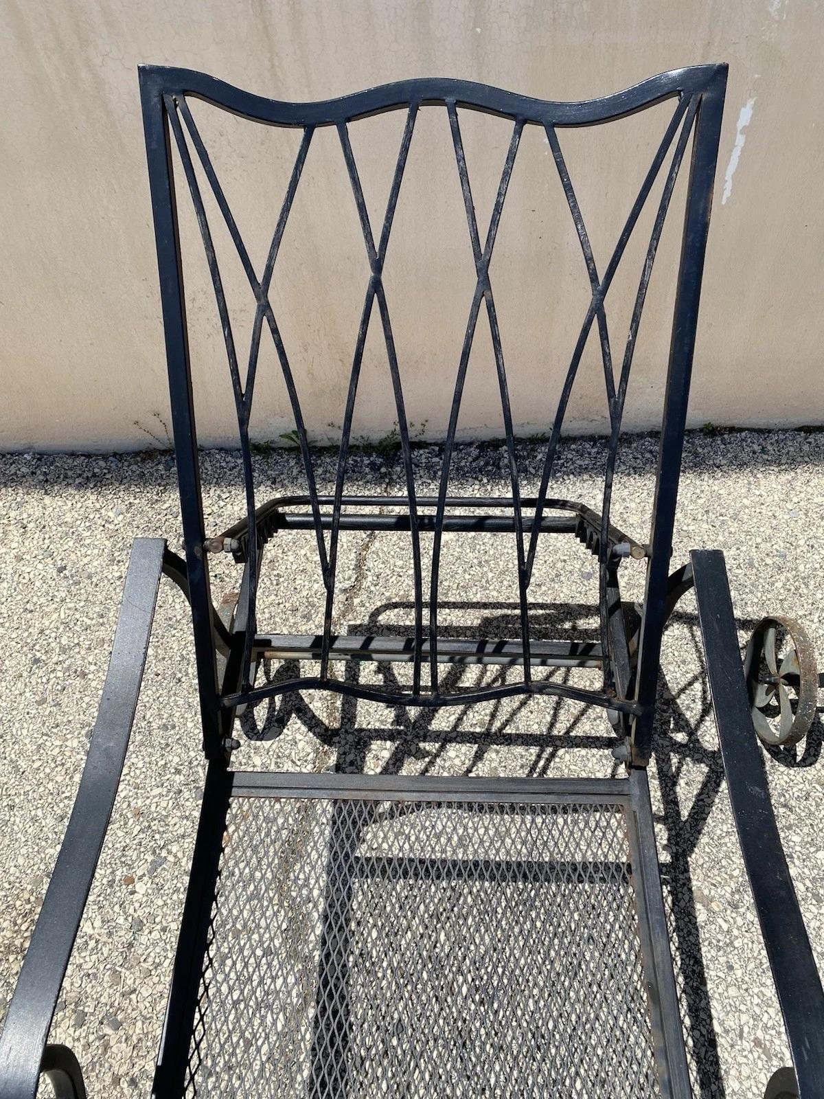 Unknown Woodard Style Wrought Iron Lattice Garden Patio Chaise Lounge Chair - a Pair For Sale