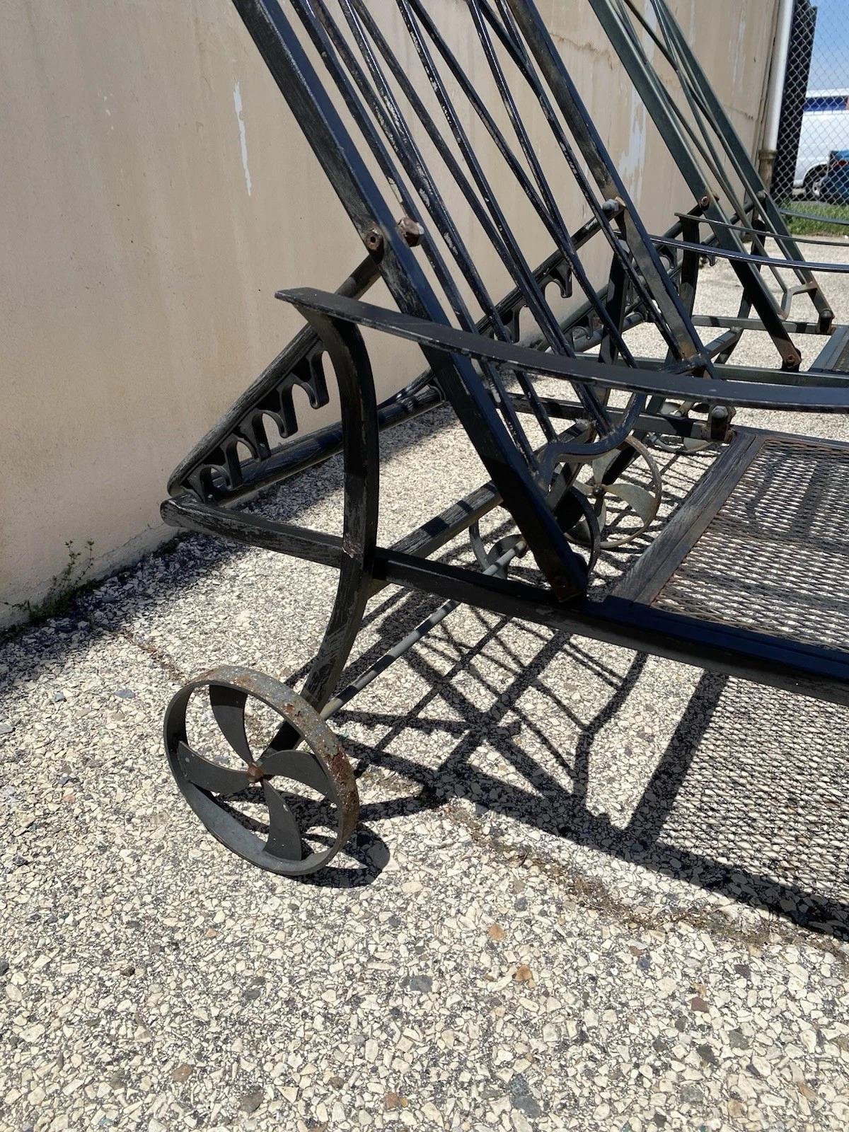 20th Century Woodard Style Wrought Iron Lattice Garden Patio Chaise Lounge Chair - a Pair For Sale