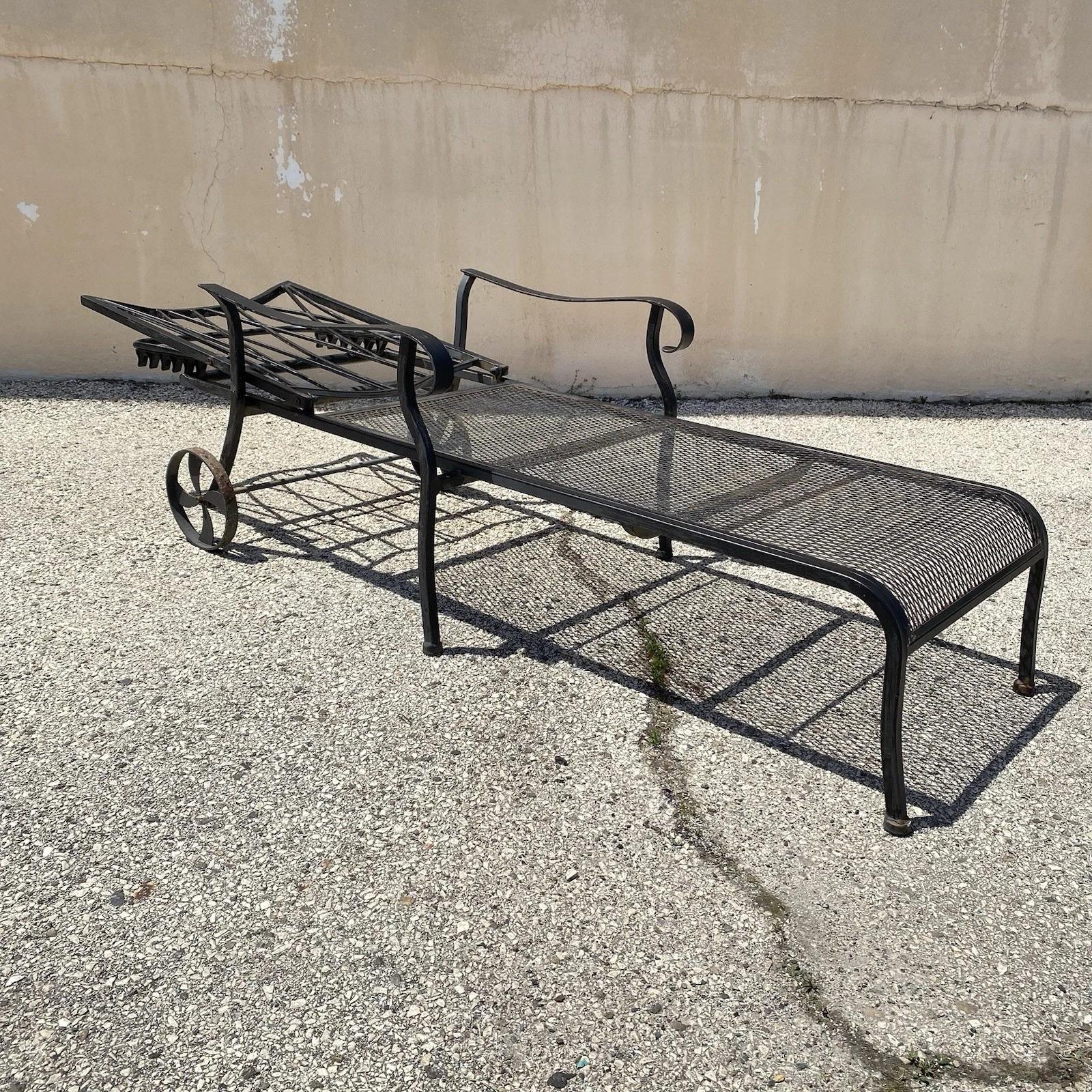 Woodard Style Wrought Iron Lattice Garden Patio Chaise Lounge Chair - a Pair For Sale 2