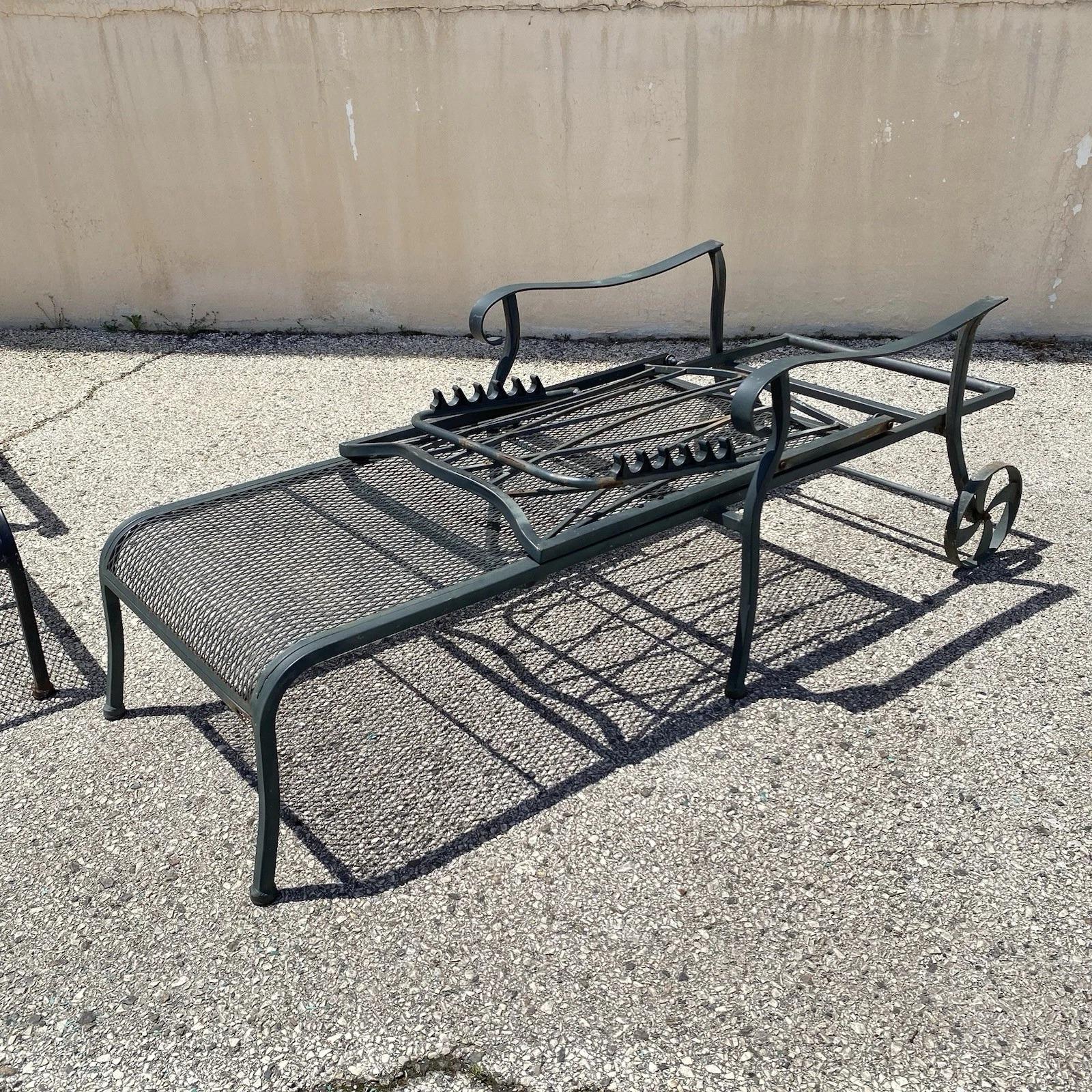 Woodard Style Wrought Iron Lattice Garden Patio Chaise Lounge Chair - a Pair For Sale 3