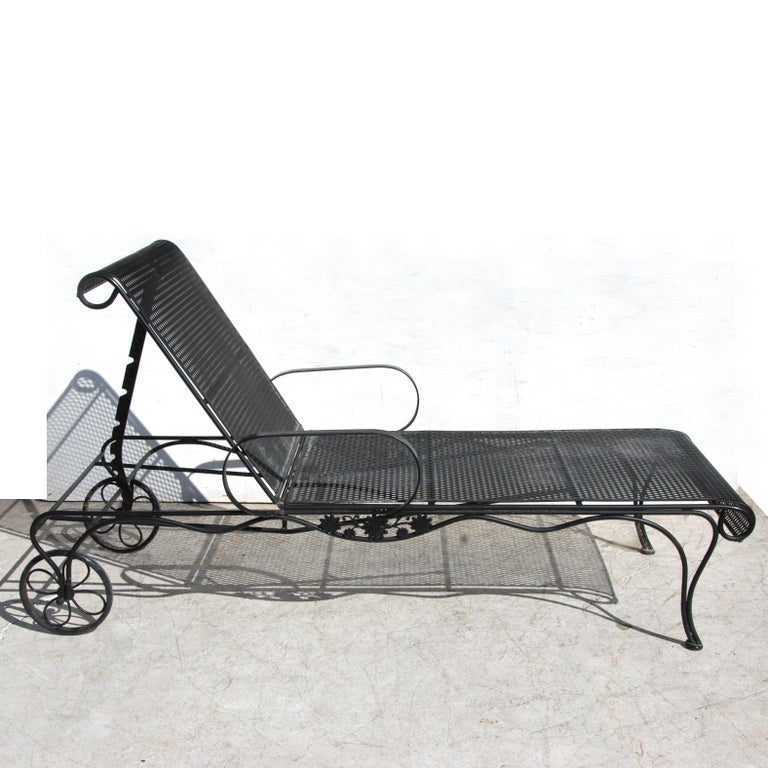 Woodard Style Wrought Iron Patio Chaise Lounge For Sale at 1stDibs | wrought  iron chaise lounge with wheels, wrought iron lounger, vintage wrought iron  lounge chairs