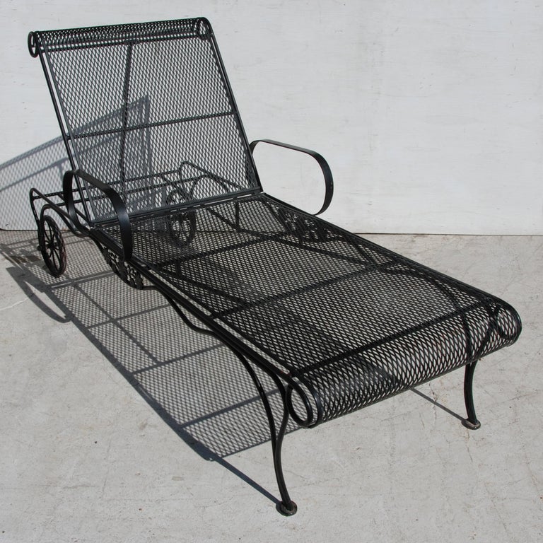 Woodard Style Wrought Iron Patio Chaise Lounge For Sale 1