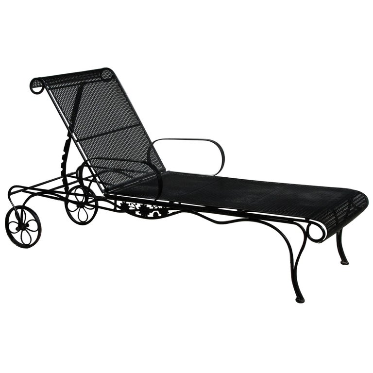 Woodard Style Wrought Iron Patio Chaise Lounge For Sale
