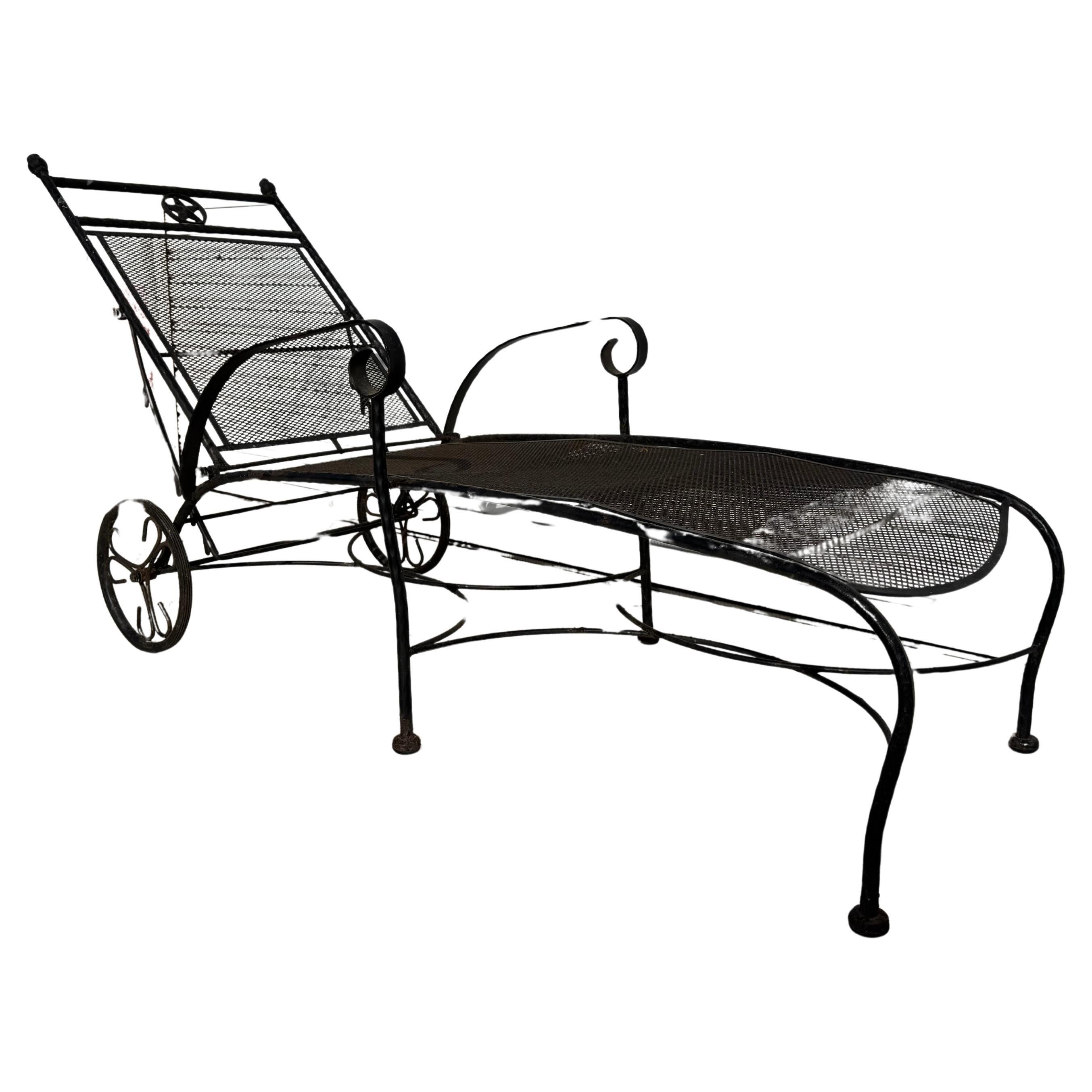 Woodard Style Wrought Iron Patio Chaise Lounge For Sale