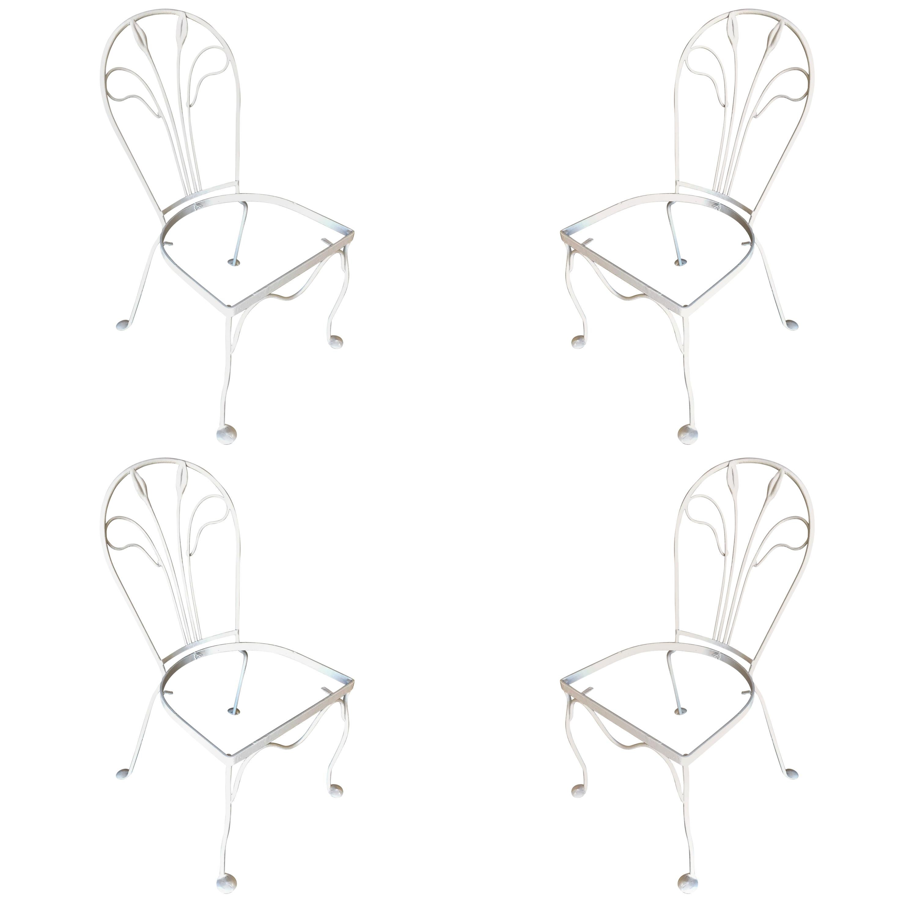 Woodard Tropical Leaf Iron Patio/Outdoor Lounge Chair, Set of Four For Sale