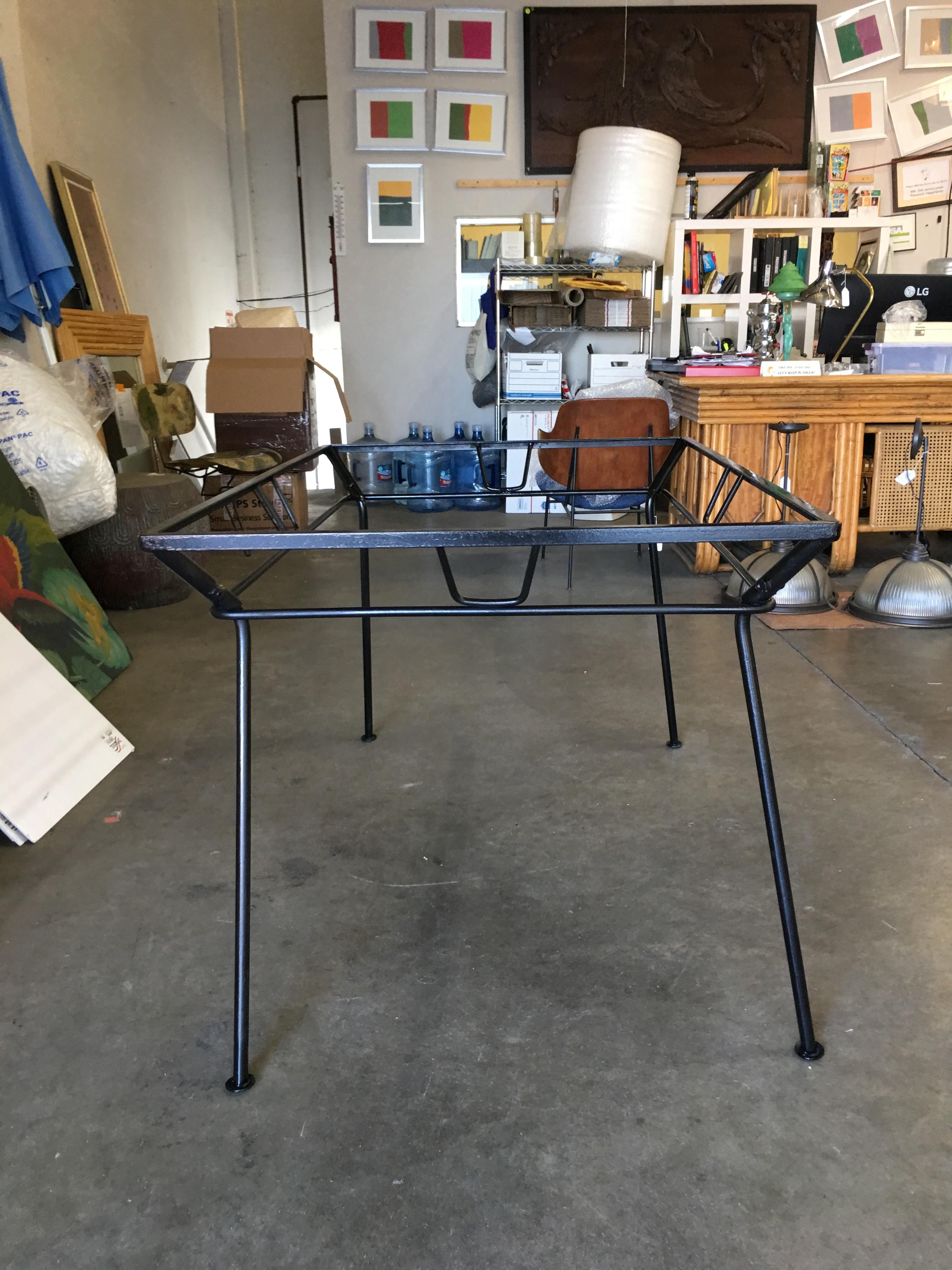 Woodard Wrought Iron and Glass Art Deco Patio / Outdoor Table In Excellent Condition For Sale In Van Nuys, CA