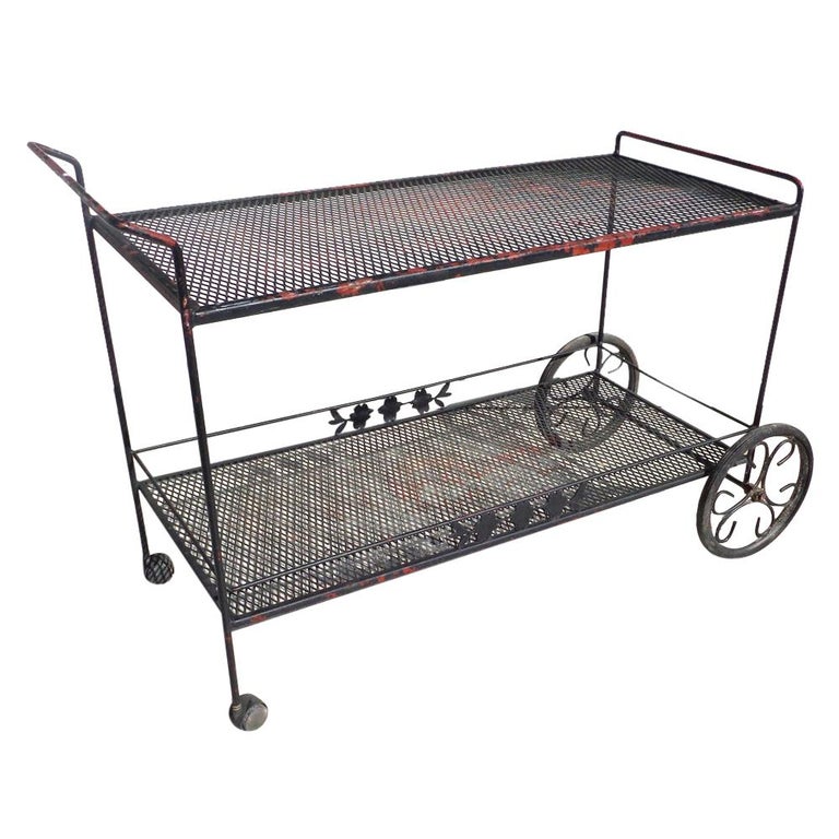 Woodard Wrought Iron Bar Serving Cart For Sale at 1stDibs wrought iron cart with wheels