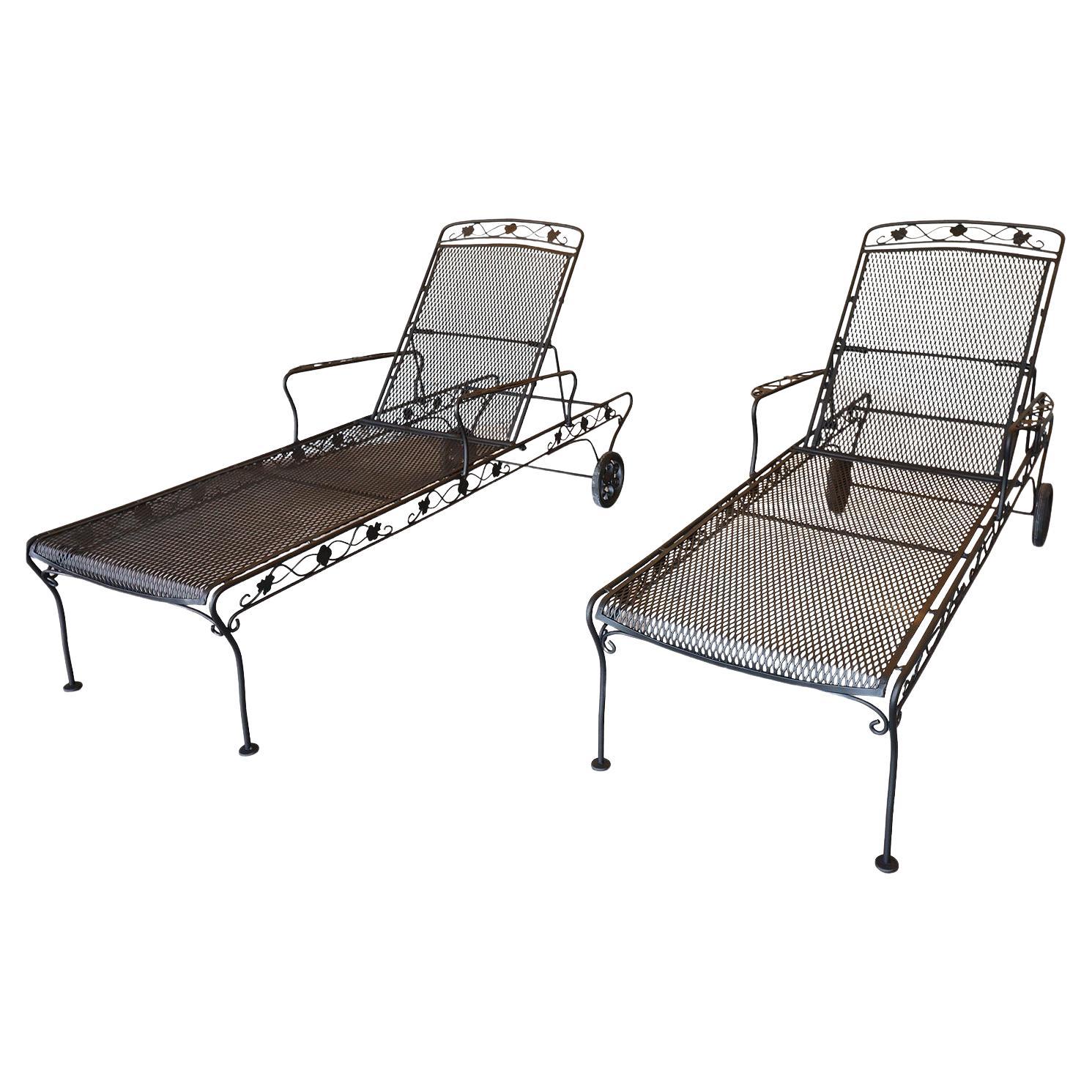 Mid-Century Modern Wrought Iron Chaise Lounges by Russell Woodard