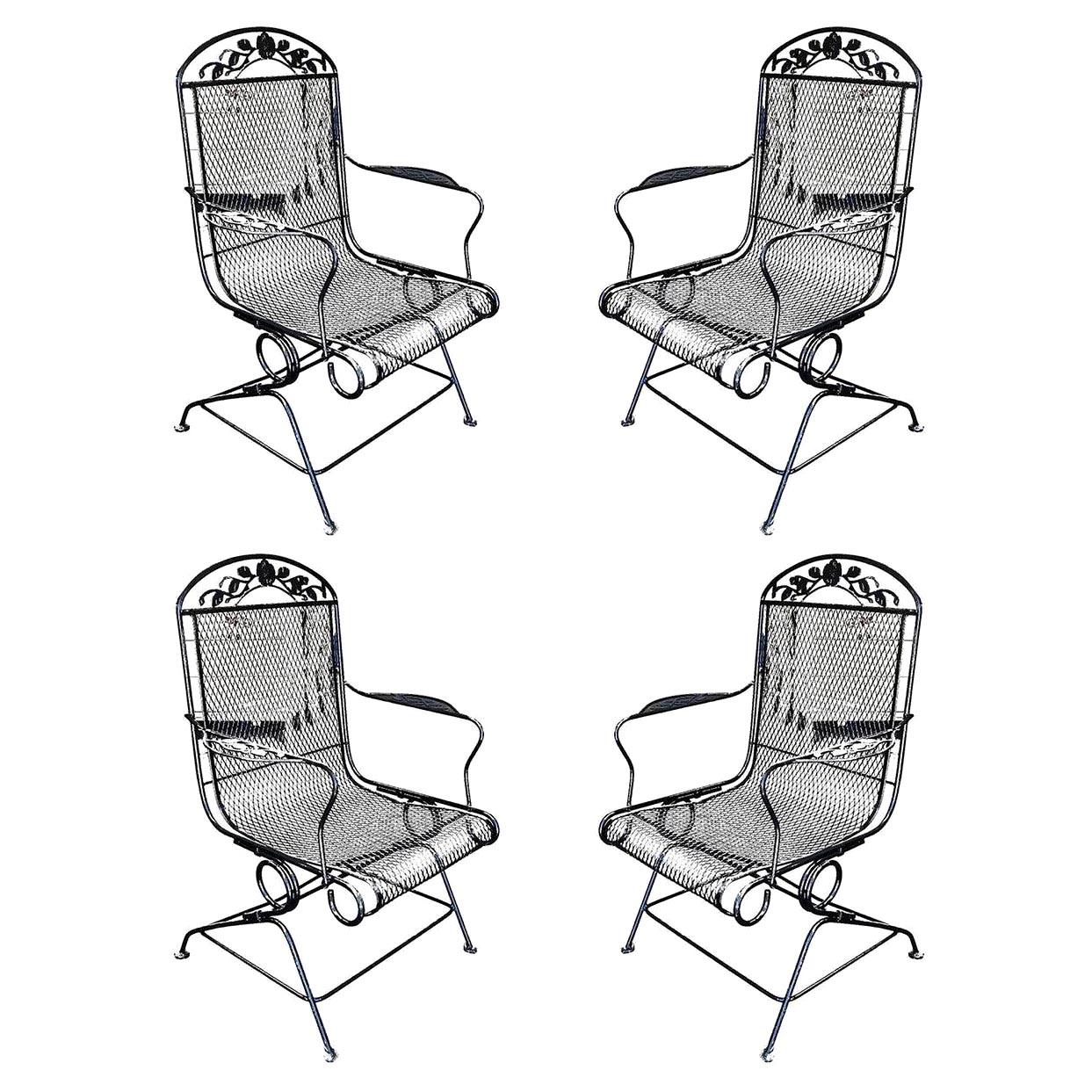 Woodard Wrought Iron High Back Gliding Lounge Chair, Set of Four