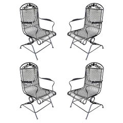 Retro Woodard Wrought Iron High Back Gliding Lounge Chair, Set of Four