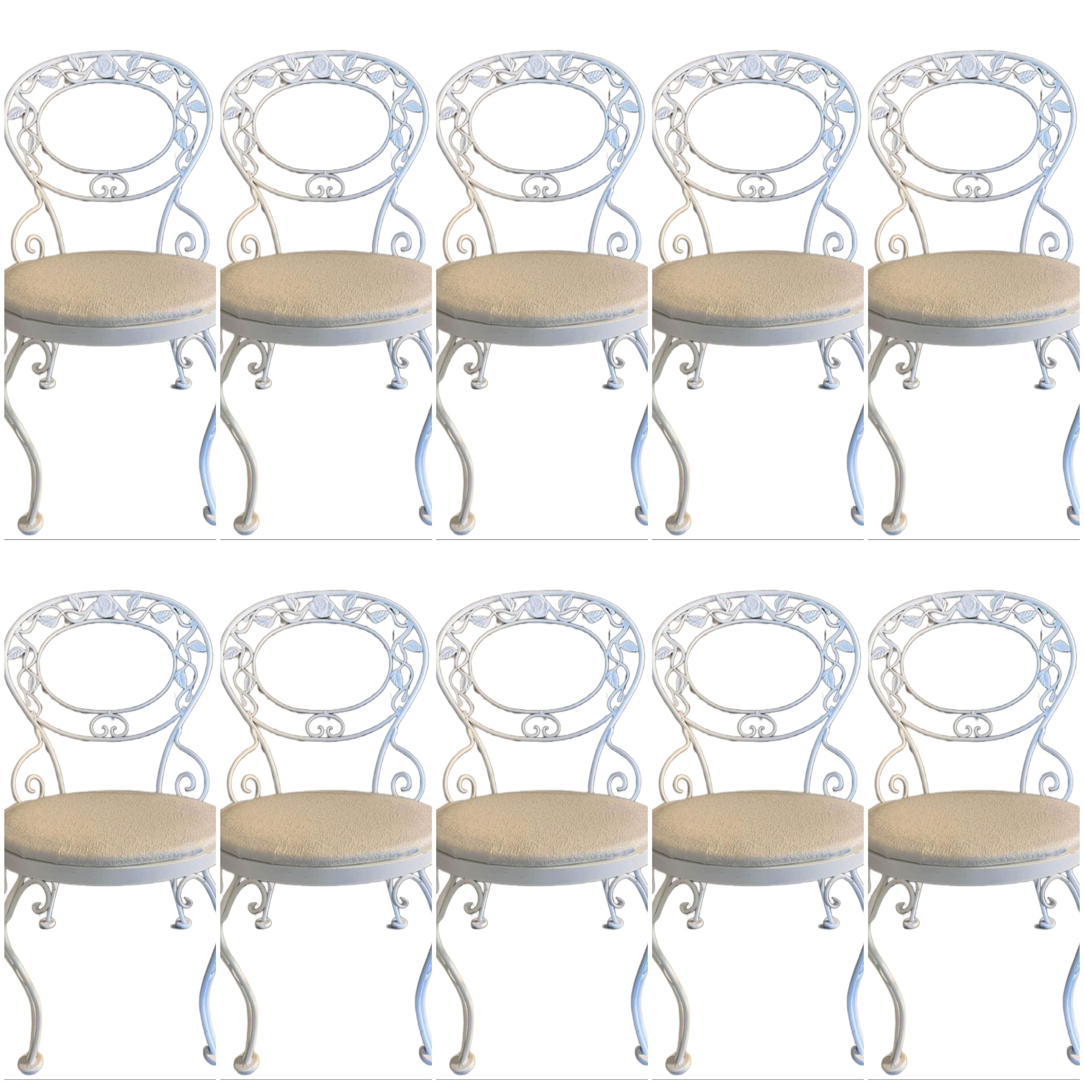 Fer forgé Woodard Wrought Iron Outdoor Patio Seating Set of 8 Chairs (ensemble de 8 chaises) en vente