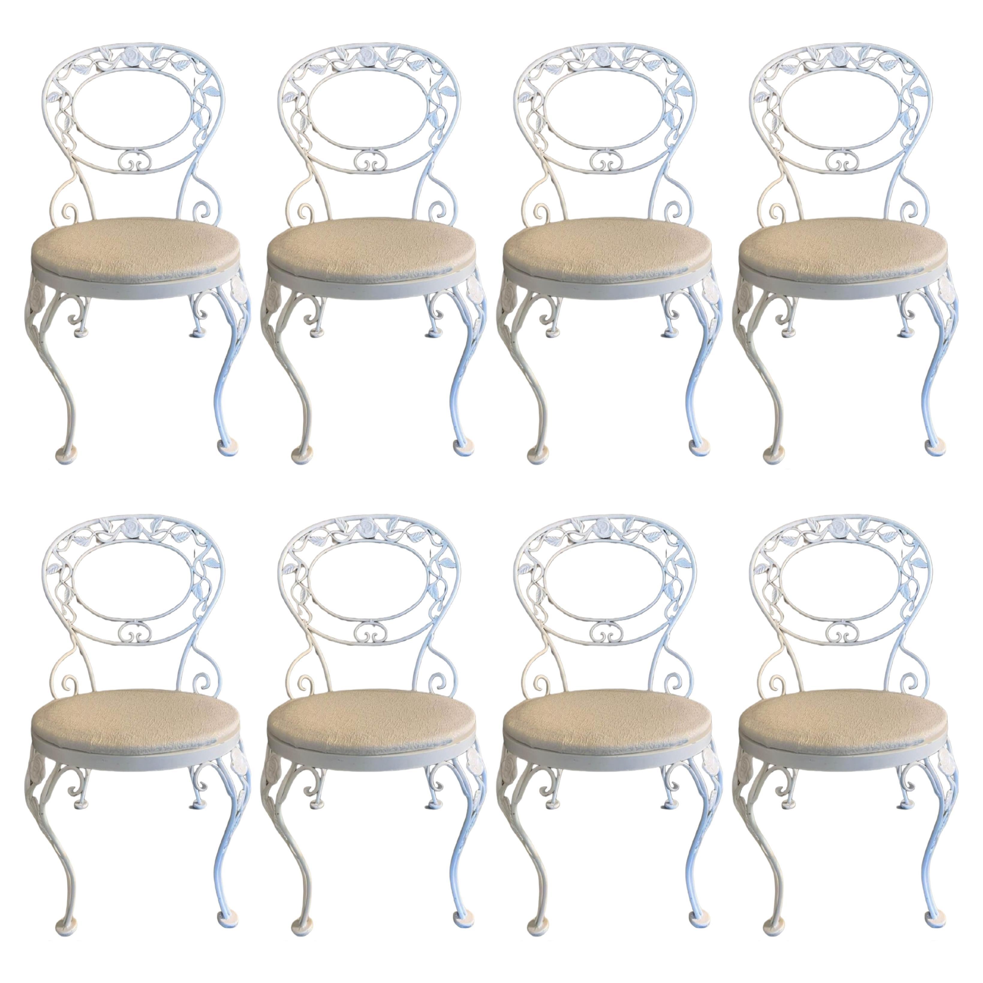 Woodard Wrought Iron Outdoor Patio Seating Set of 8 Chairs For Sale