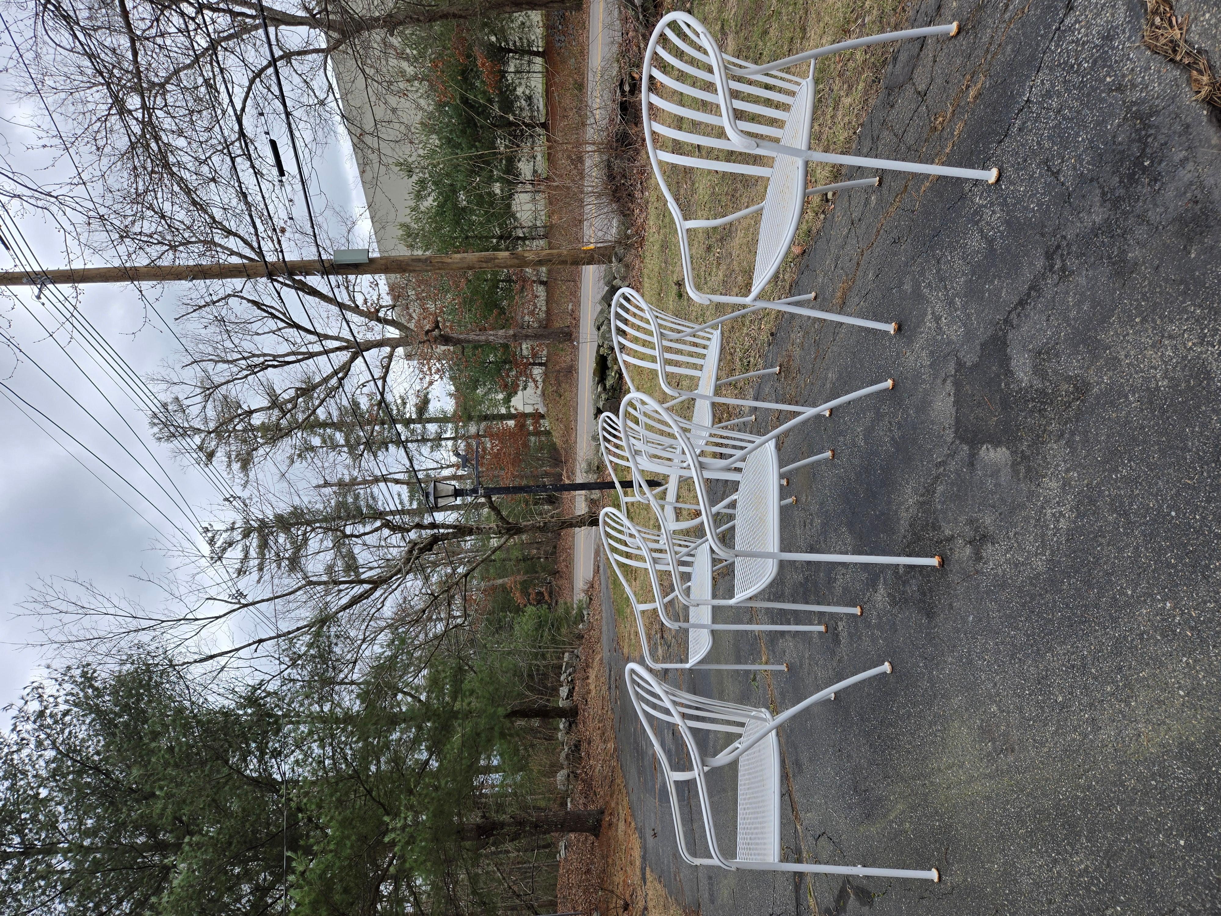 20th Century Woodard Wrought Iron Patio Chairs 6 For Sale
