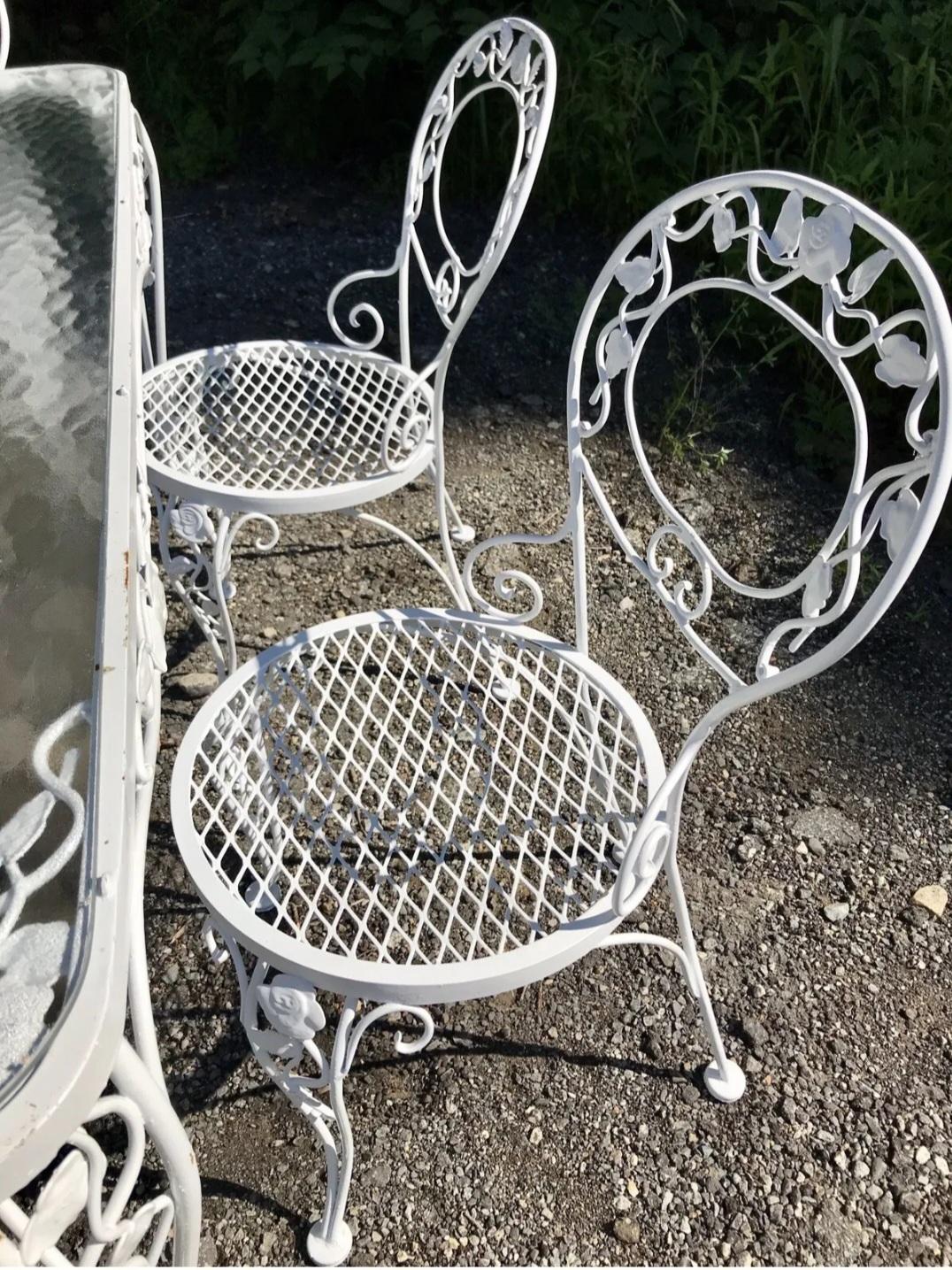 20th Century Woodard Wrought Iron Patio Dining Set 7 Pieces For Sale