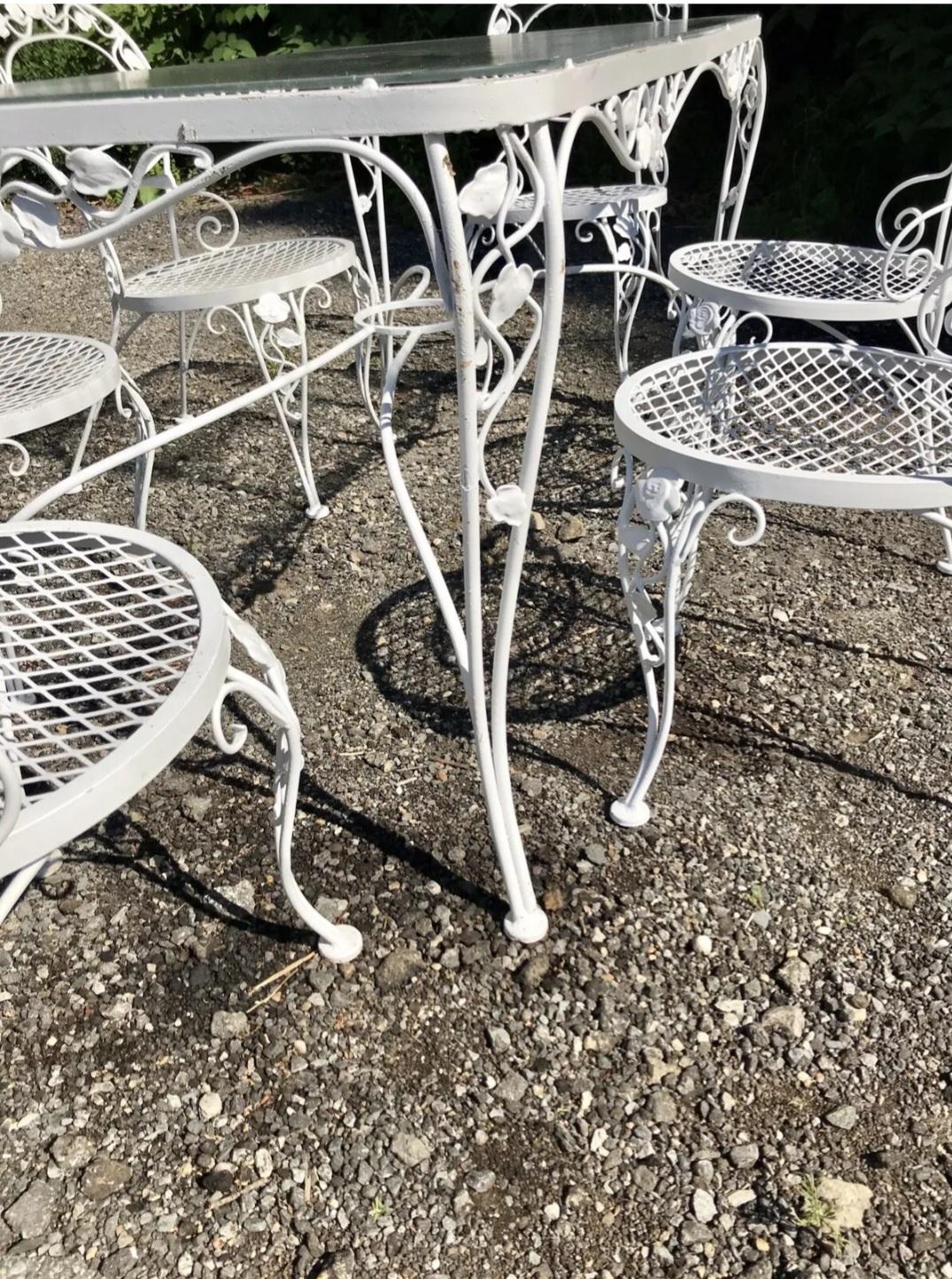 Woodard Wrought Iron Patio Dining Set 7 Pieces For Sale 1
