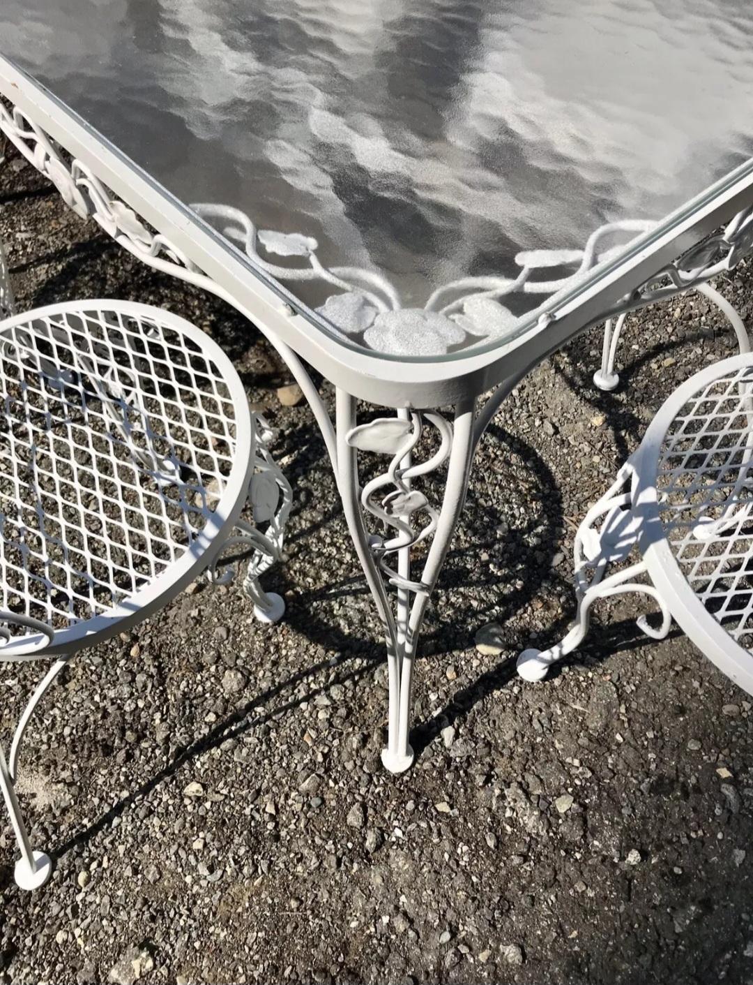 Woodard Wrought Iron Patio Dining Set 7 Pieces For Sale 2